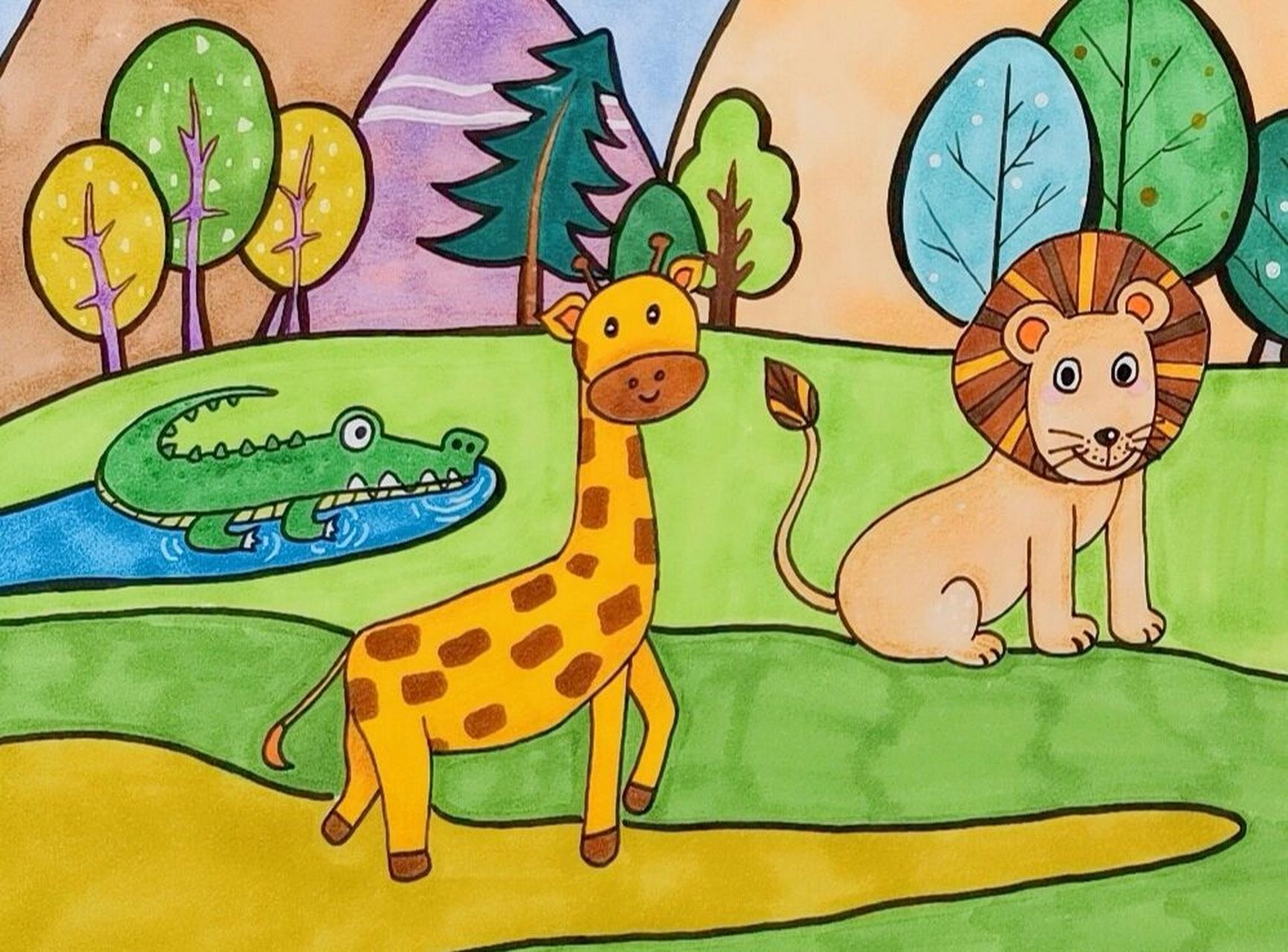 动物园儿童画 | 一起来逛野生动物园吧～ 有线稿图,可以打印下来带小