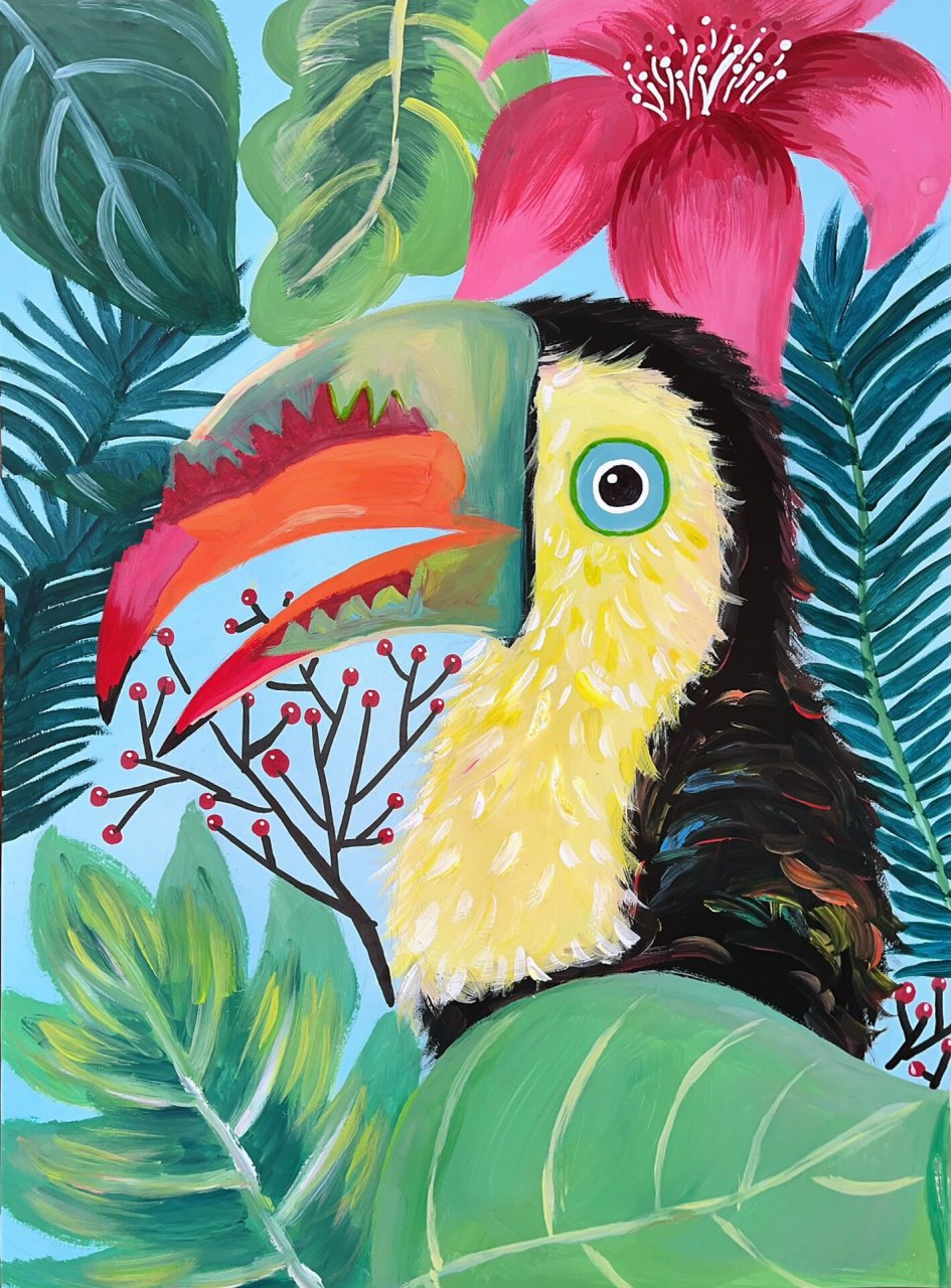 大嘴鸟7-9岁水粉创意儿童画 装饰画,创意儿童画,水粉画