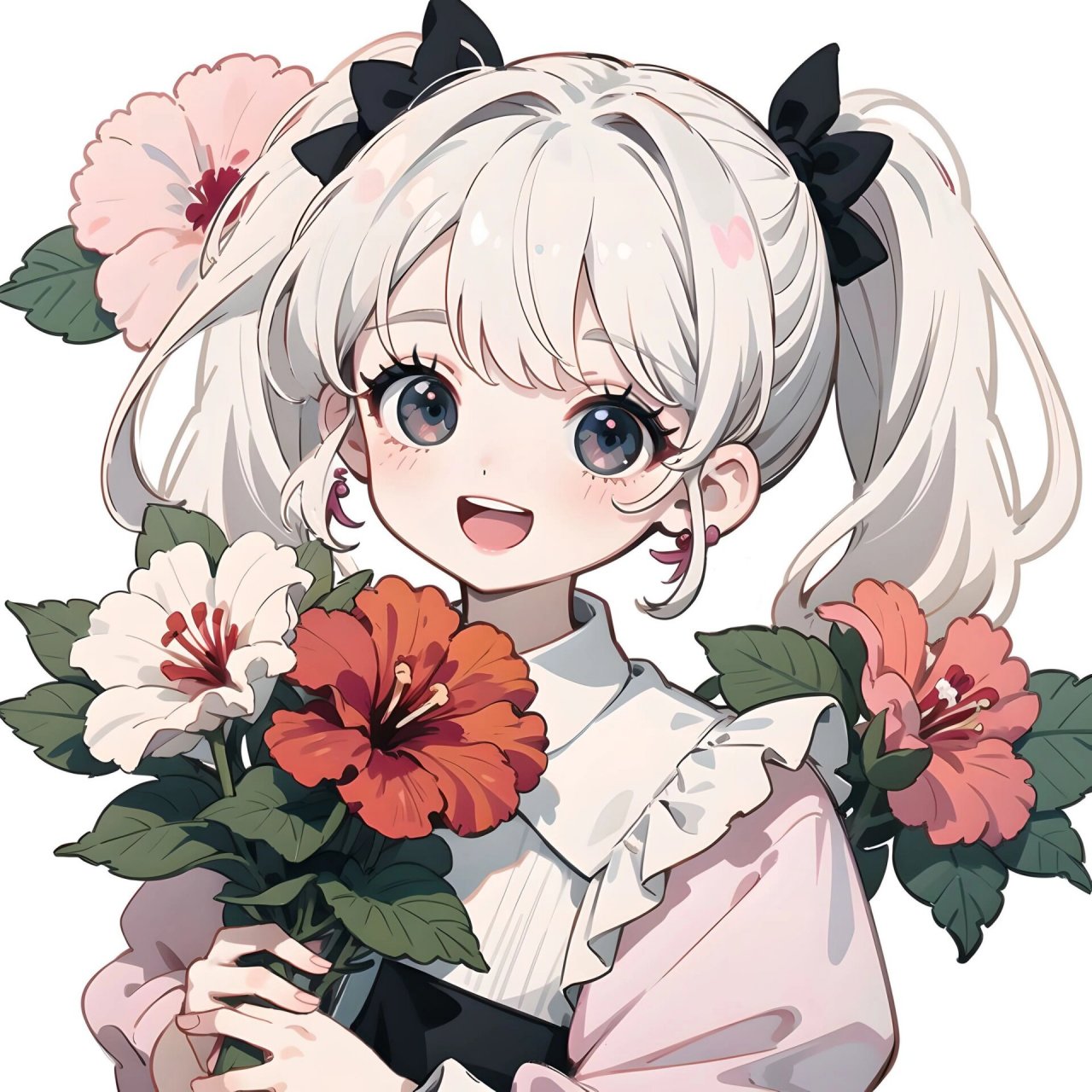 可爱女生抱花系列之木槿花