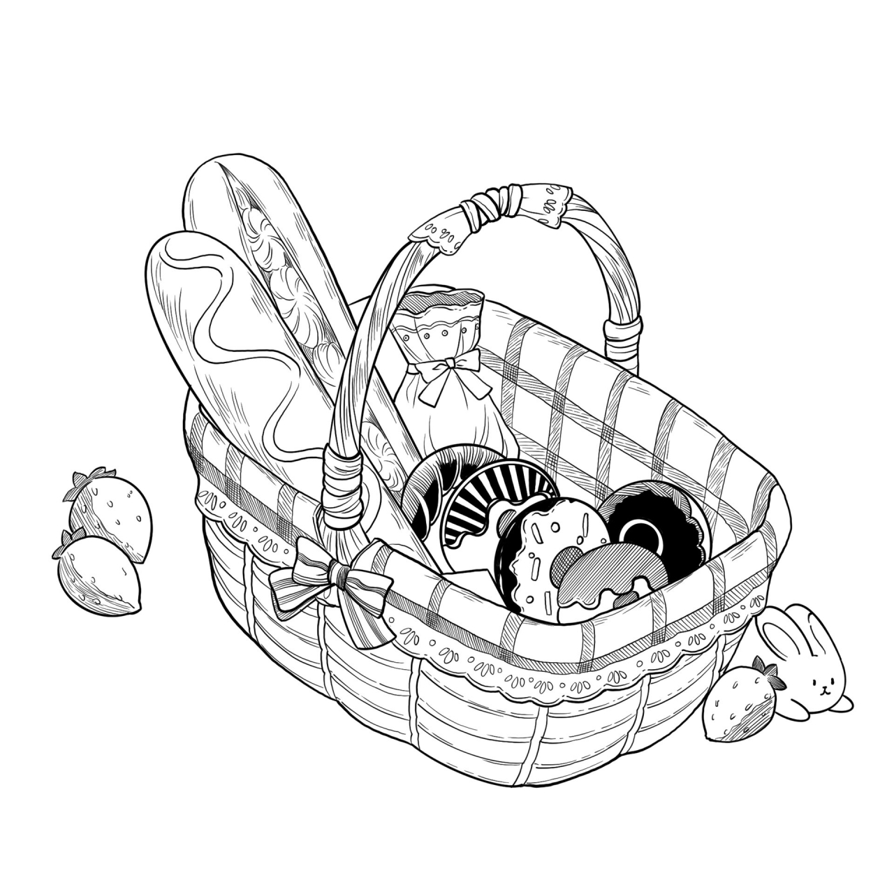 野餐篮|黑白装饰画|步骤图