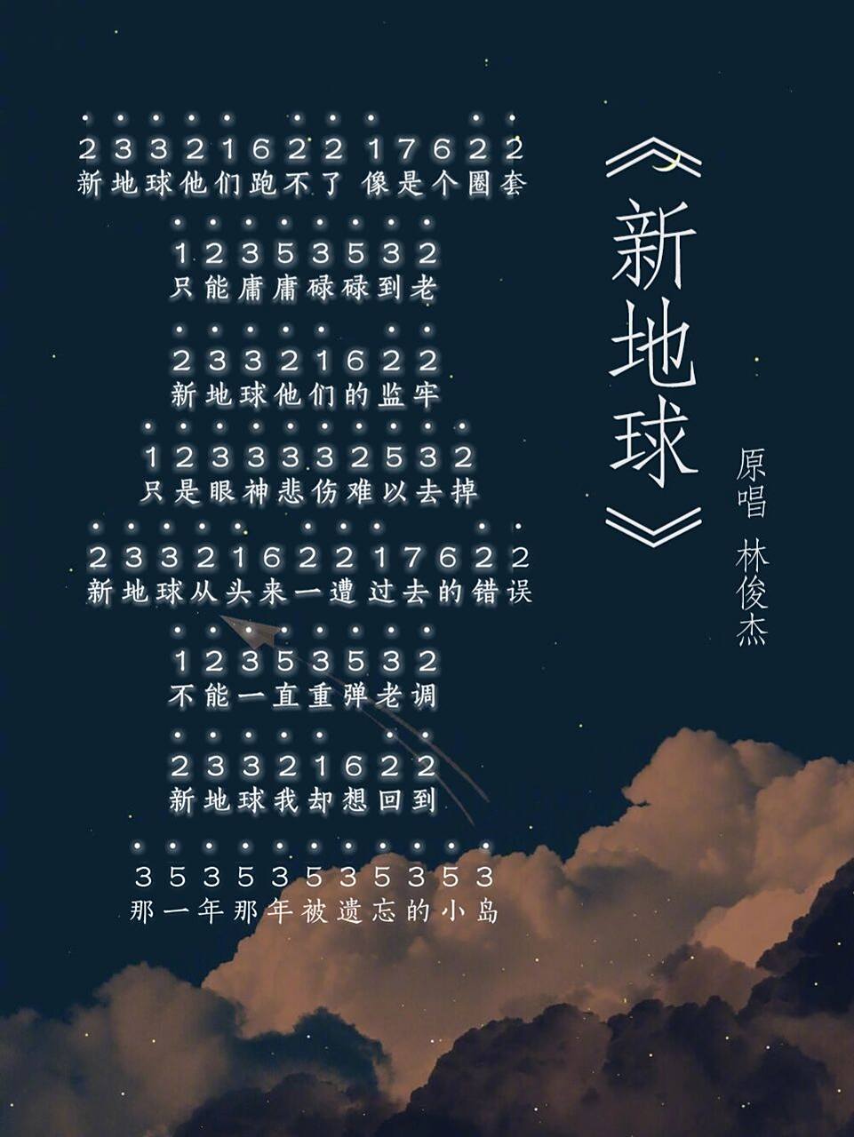 拇指琴简谱分享|林俊杰《新地球》 新地球他们跑不了 像是个圈套 只能