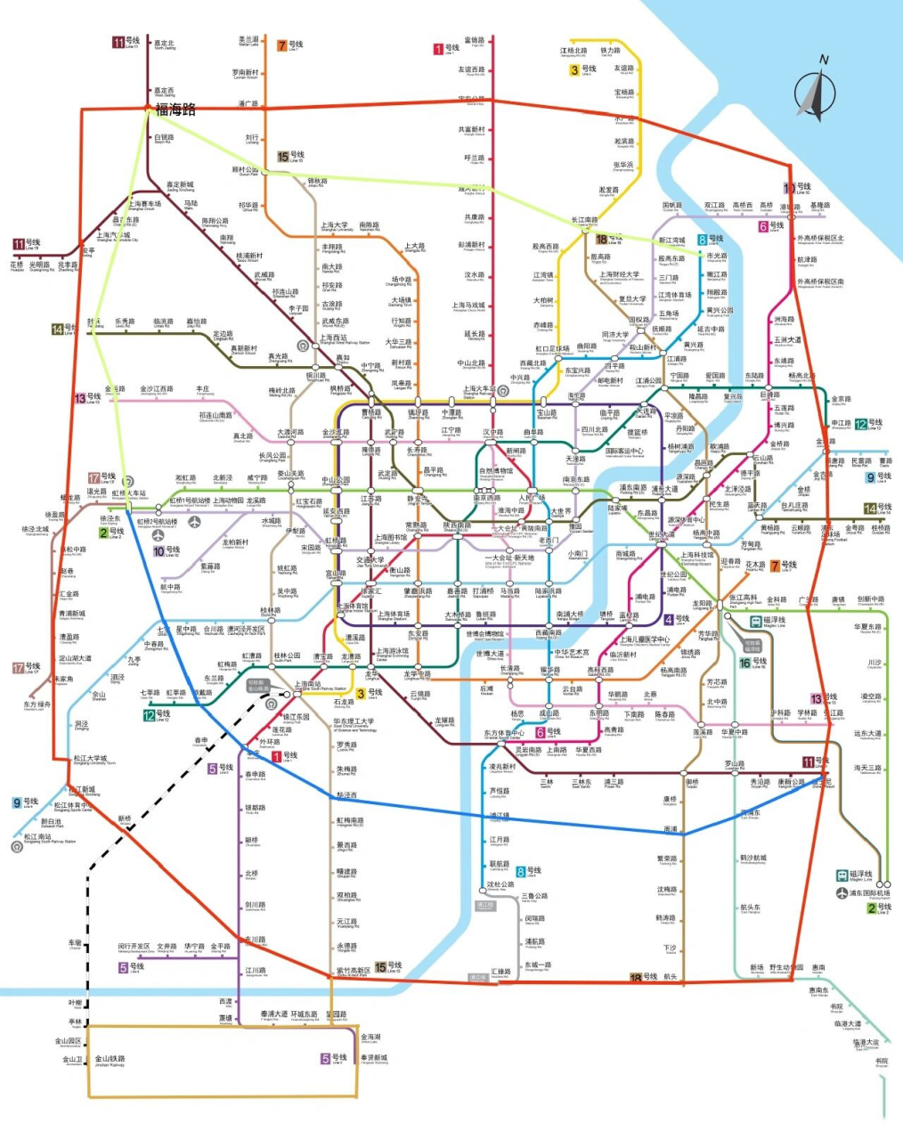 我规划的上海新地铁线路2:金奉(闵)环线 01金线:金奉(闵)环线:(见图
