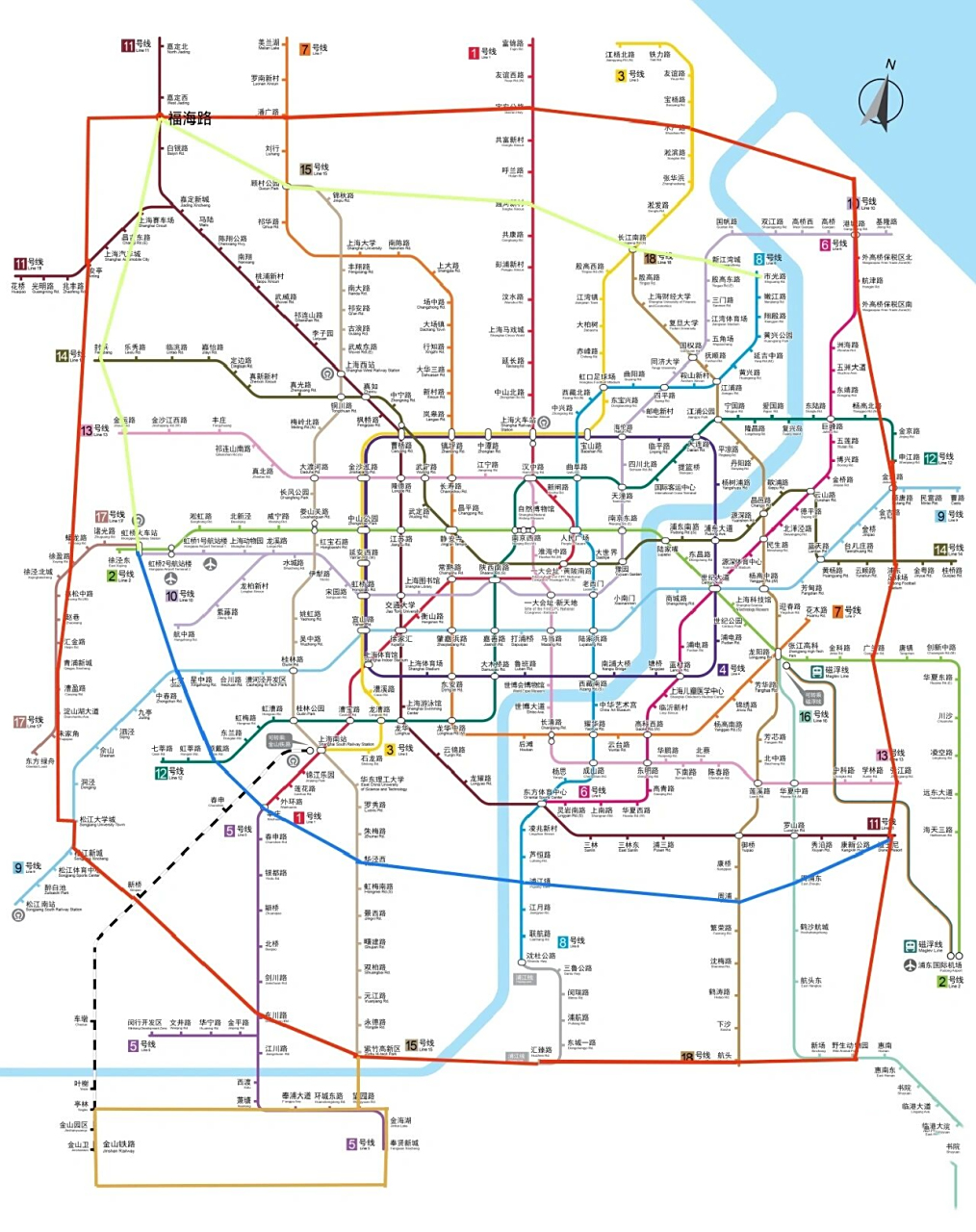 我规划的上海新地铁线路2:金奉(闵)环线 01金线:金奉(闵)环线:(见图