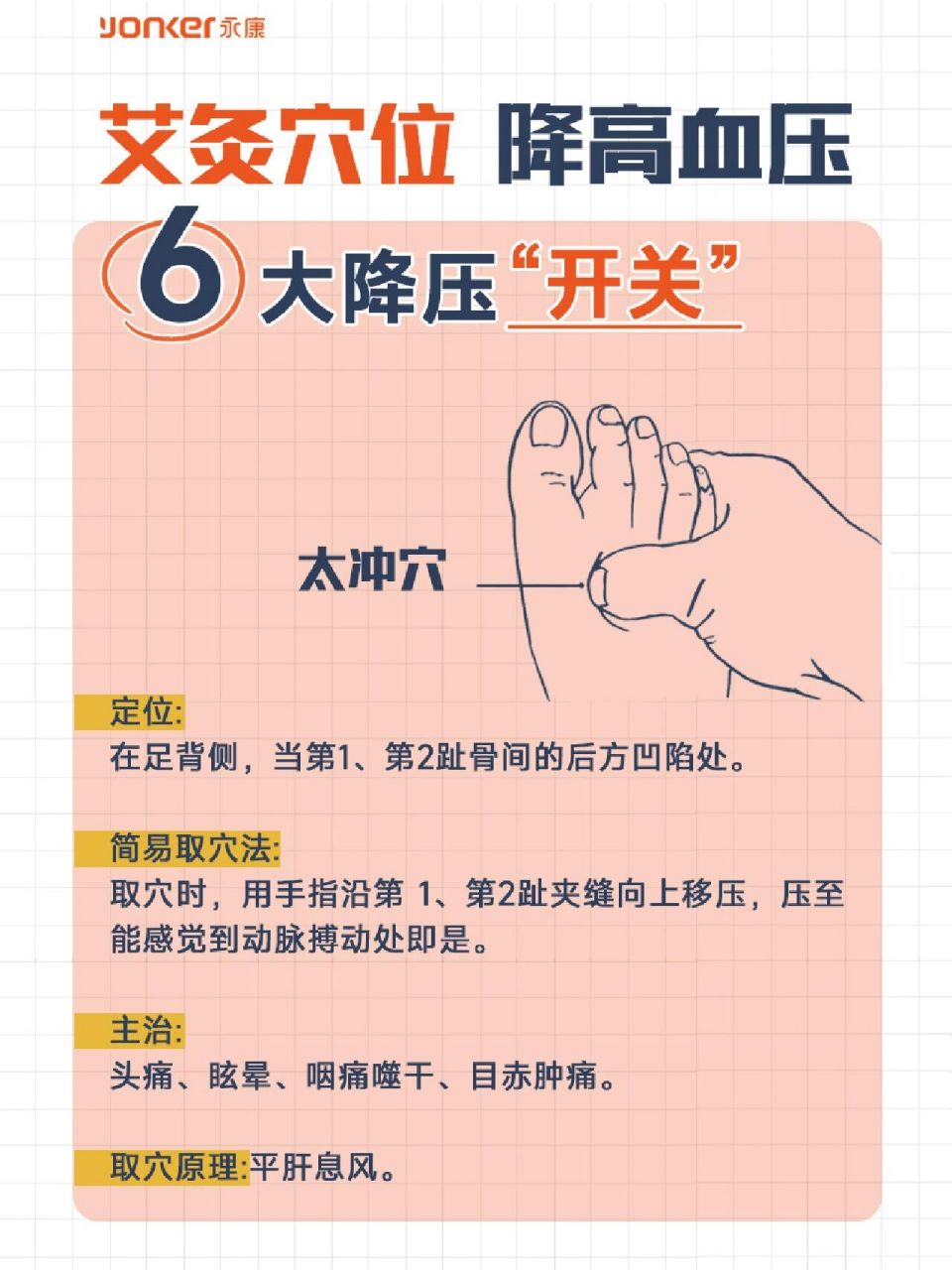 太冲穴 定位:在足背侧,当第1,第2趾骨间的后方凹陷处.