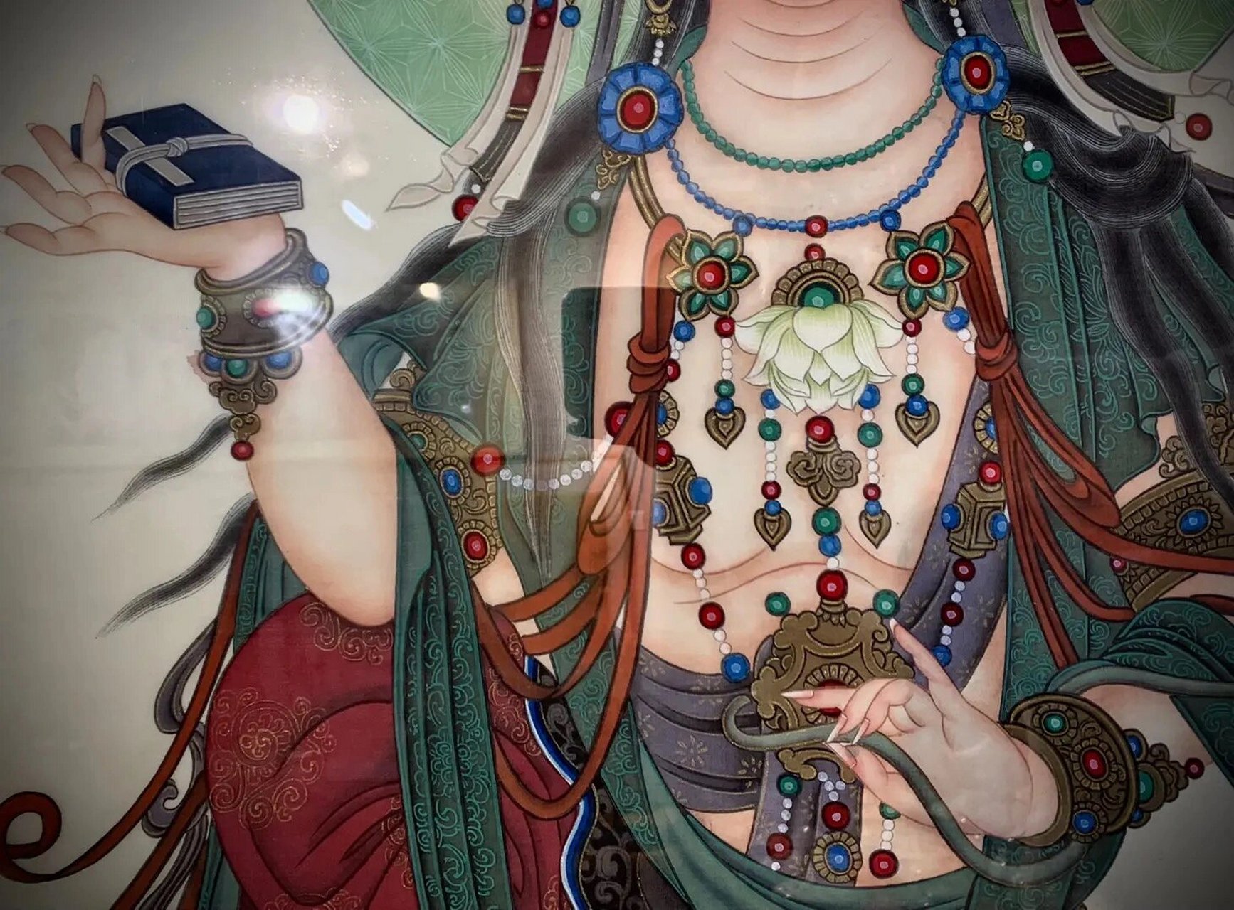 欣赏一幅绢本工笔重彩普贤菩萨画像.