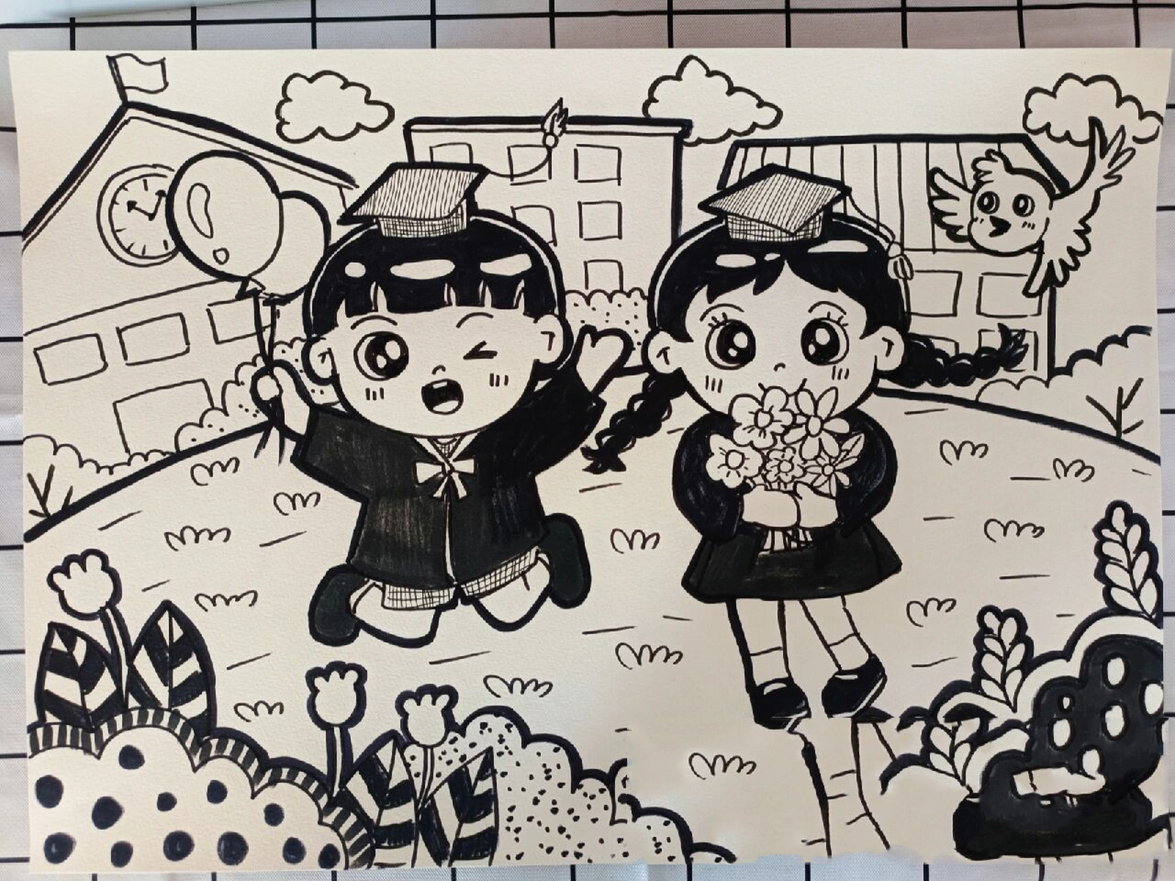 主题画《我们毕业啦》《毕业季》 幼儿园考编主题画《毕业了》《再见