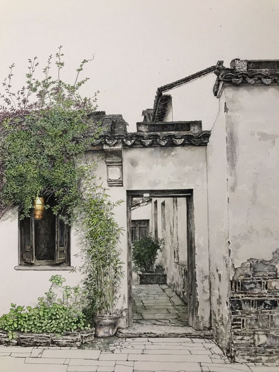 江南小院(苏州平江路) 钢笔水彩4k
