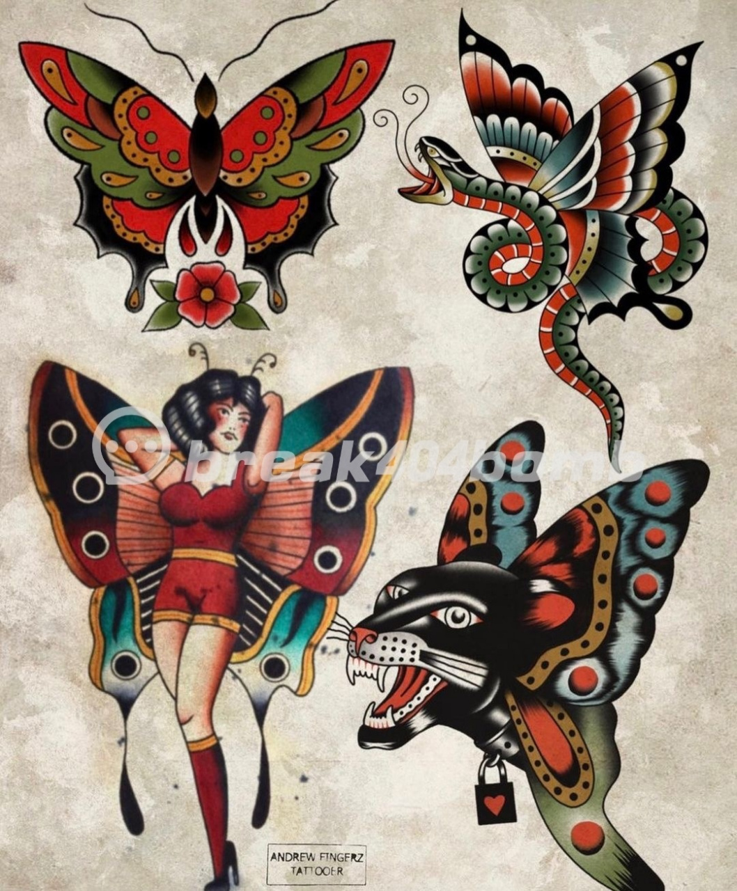 欧美oldschool纹身手稿,蝴蝶小图纹身 小图适合拼接花臂 #杭州纹身