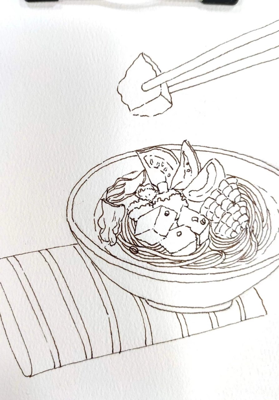 水彩手绘美食番茄牛肉面