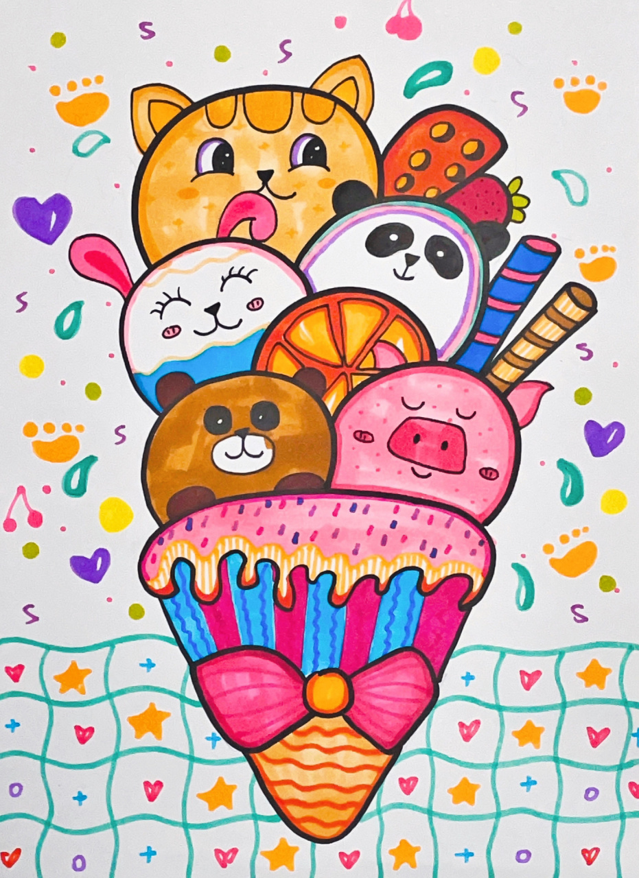 冰淇淋|创意儿童画 夏天快到了,一起来绘画美味的冰淇淋球,可可爱爱