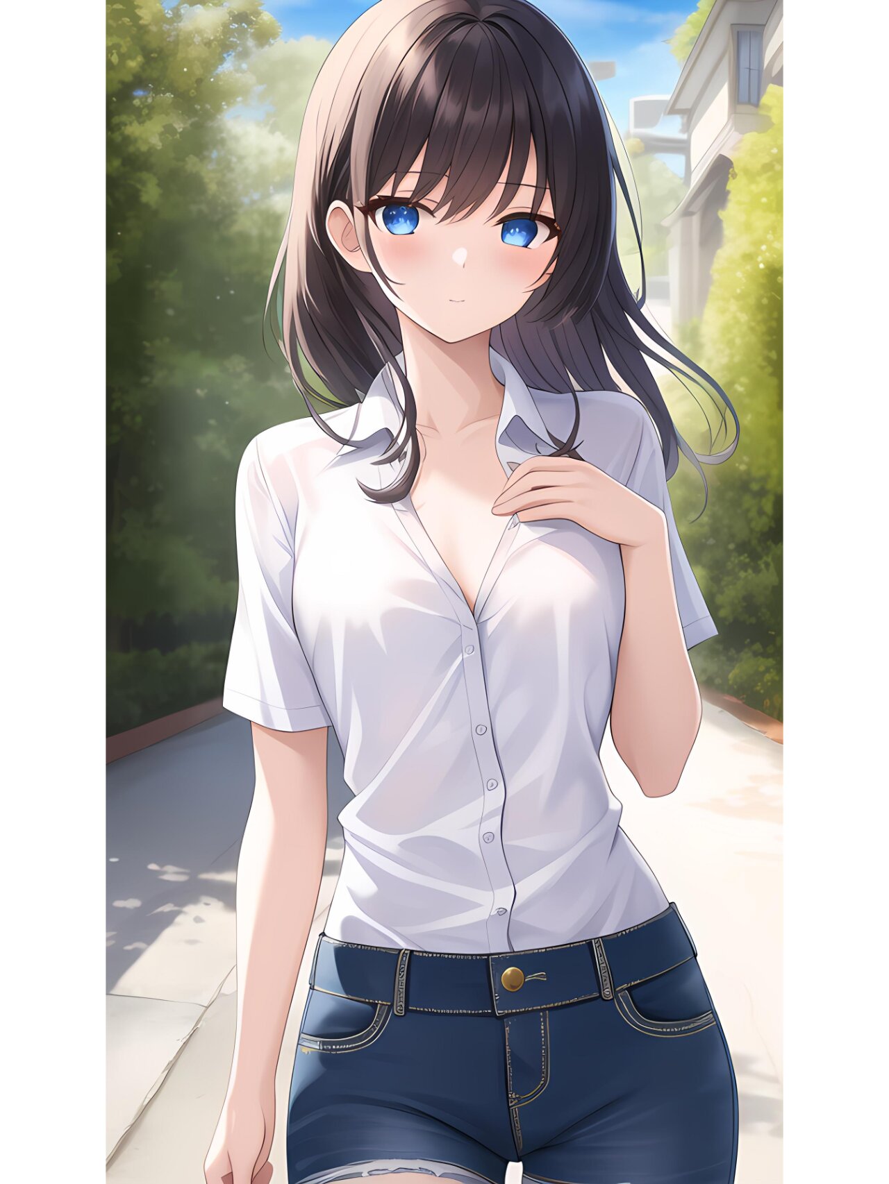 夏季阳光牛仔裤女孩,动漫二次元绘画人物