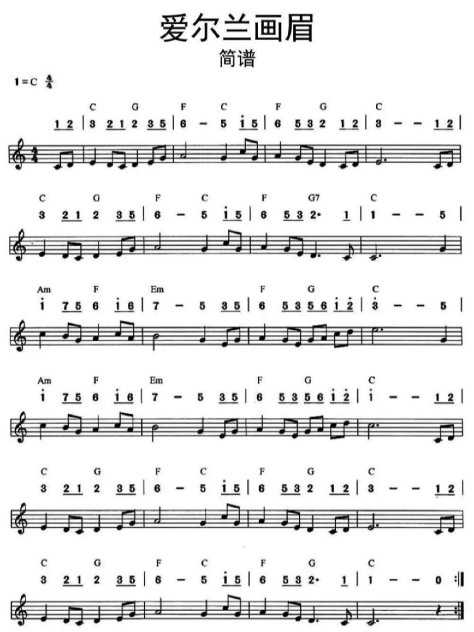 简谱分享 | 《爱尔兰画眉》 分享一首口琴入门必吹曲目《爱尔兰画眉》
