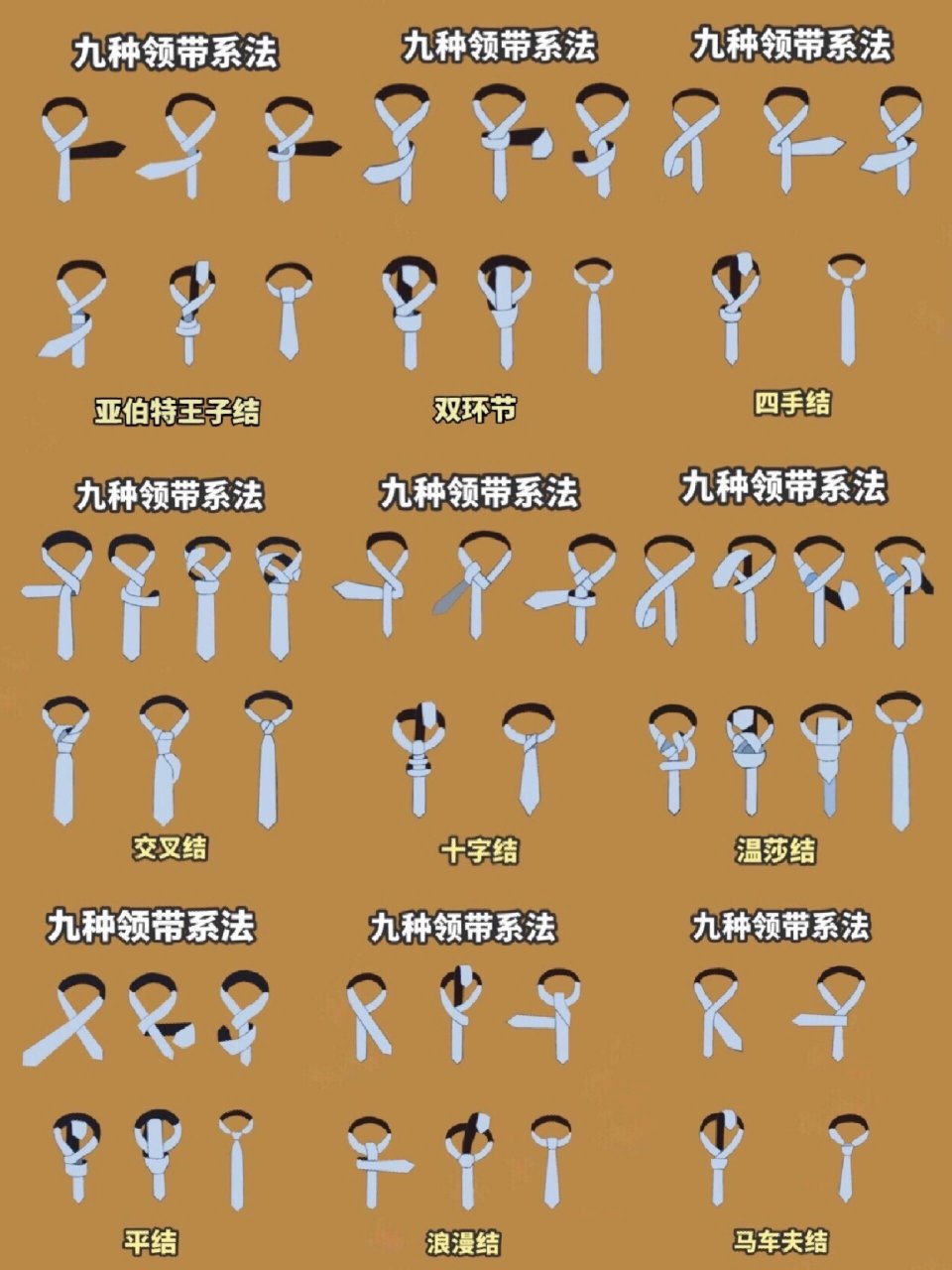 打领带的最全9种方法97 很多男士西服穿得很得体91, 	 但是领带总