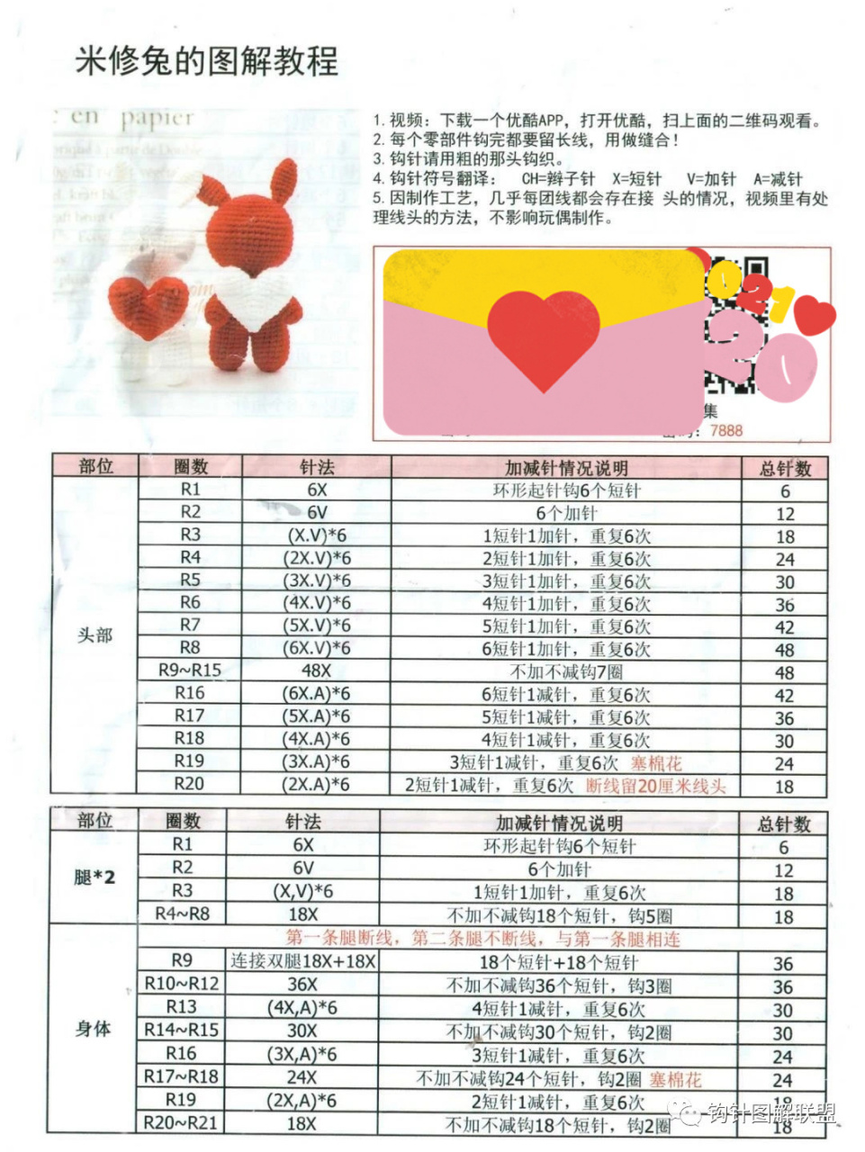 钩针图解‖爱心情侣兔 米修爱心兔 [打call]分享图解,分享美好,做个