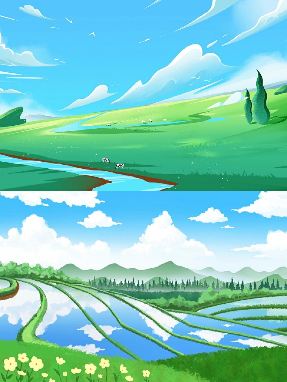 希望宝子们能喜欢～ 97背景素材使用场景: 97卡通风|春天风景背景