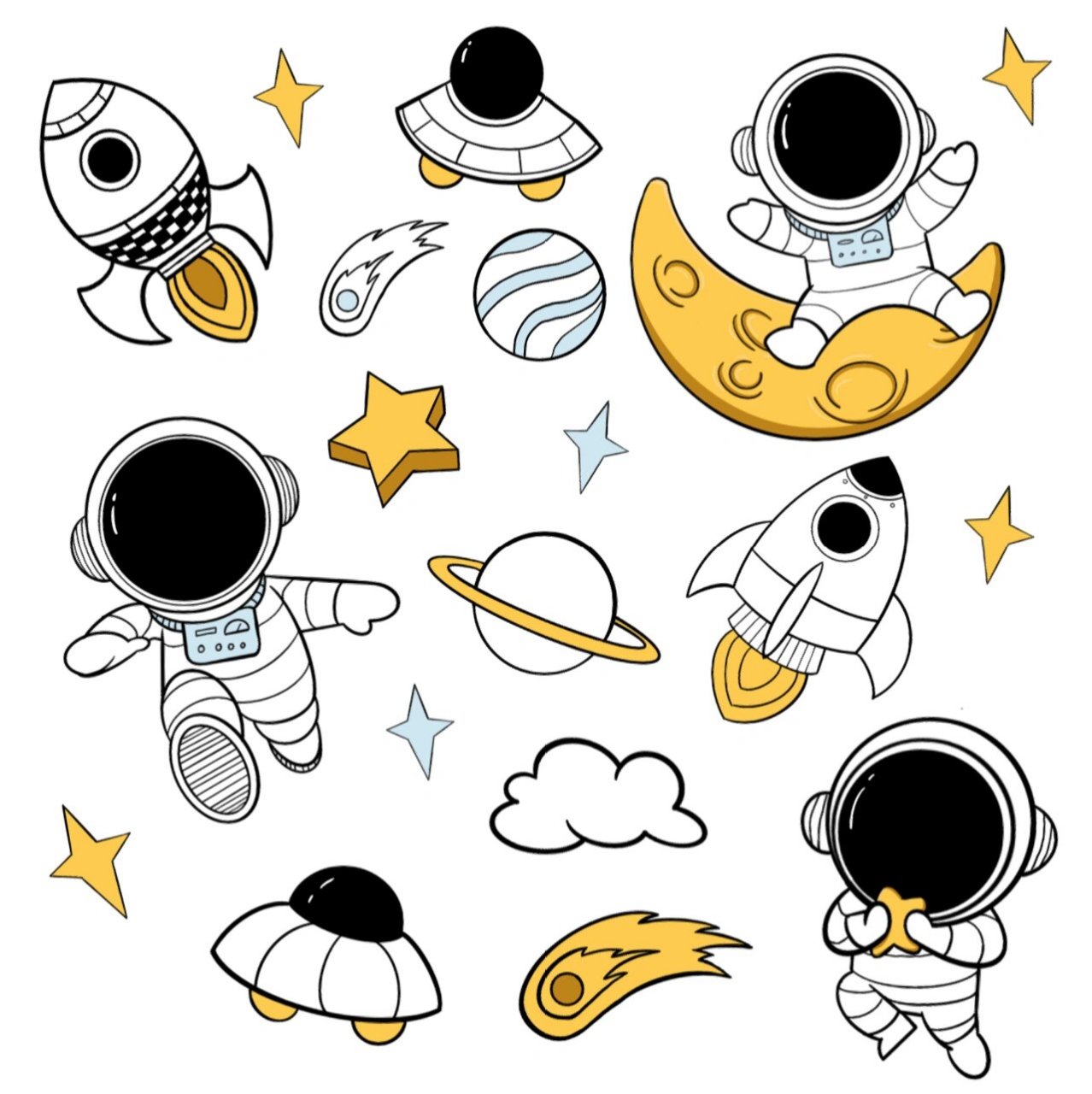 卡通96手绘太空宇航员火箭素材 7715今天的素材96 97星球