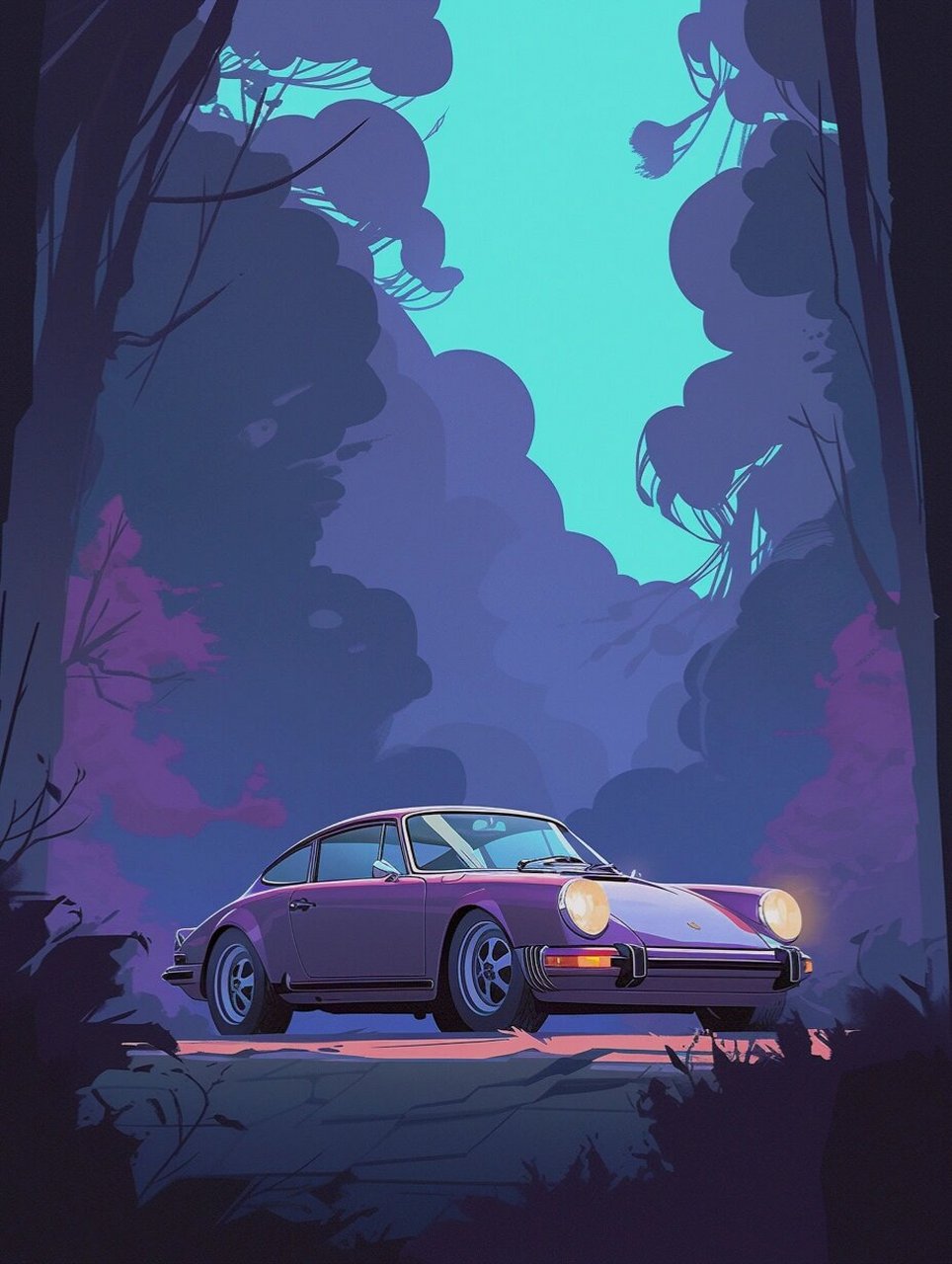 治愈系汽车插画壁纸-porsche 汽车发动机的轰鸣,在每个男孩心中都会