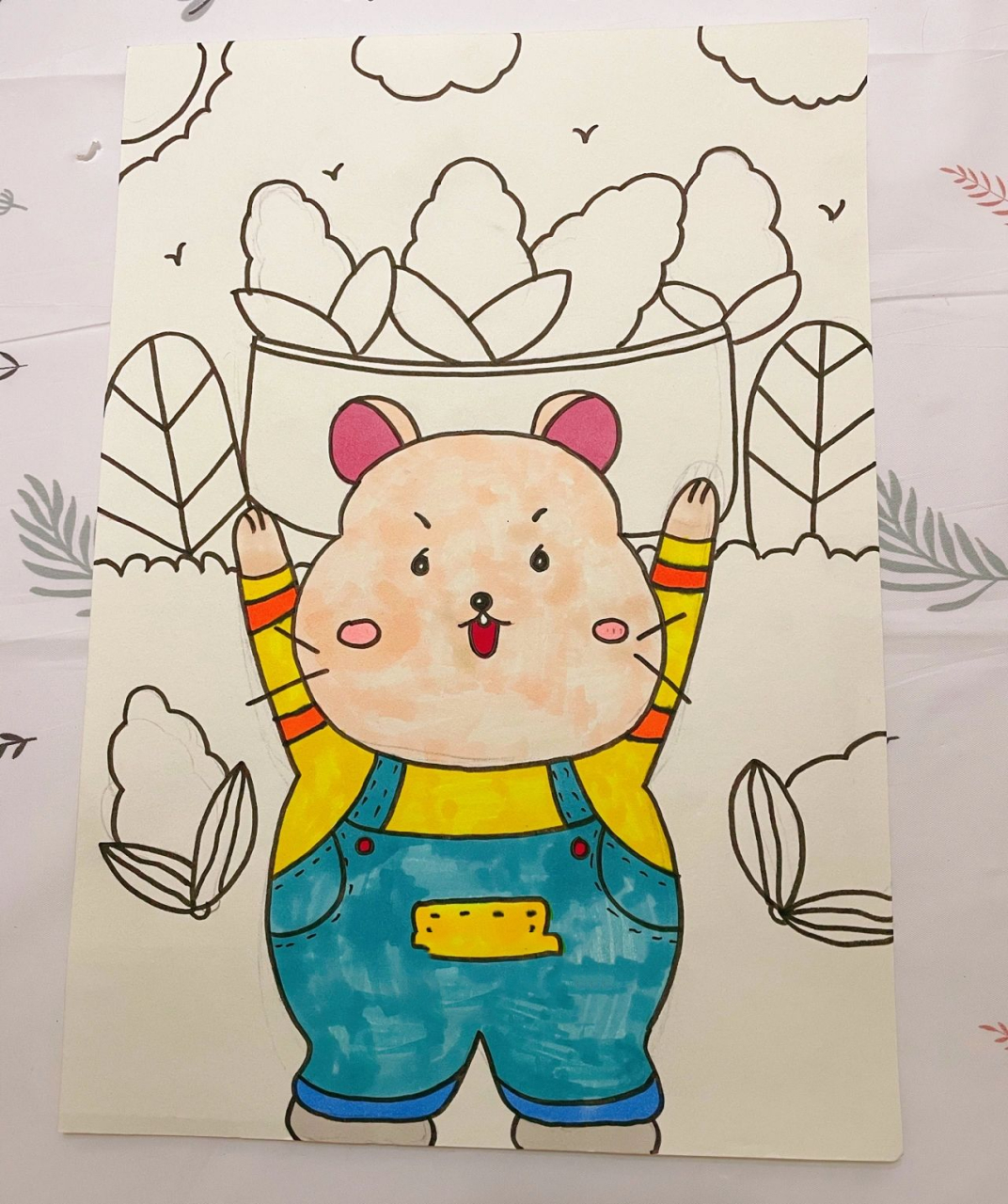 儿童简笔画《丰收的季节》 8k素描纸,勾线笔,马克笔