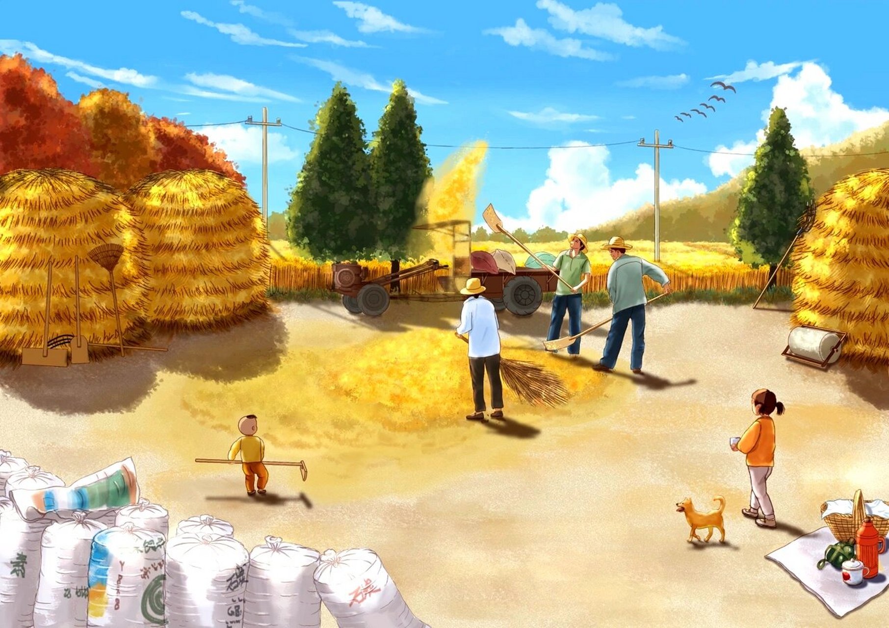 百图挑战 37/100 童年回忆系列——秋收 画一张秋收插画,纪念回不去的