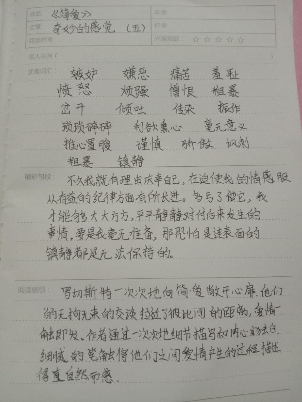 简爱读书笔记第五章图片