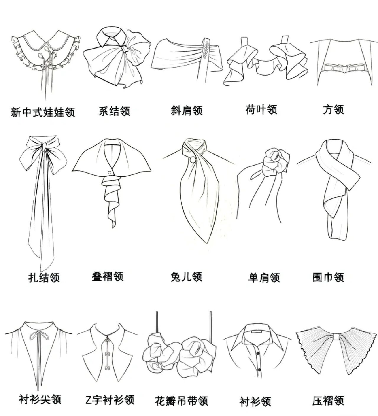 服装设计之领子款式图合集