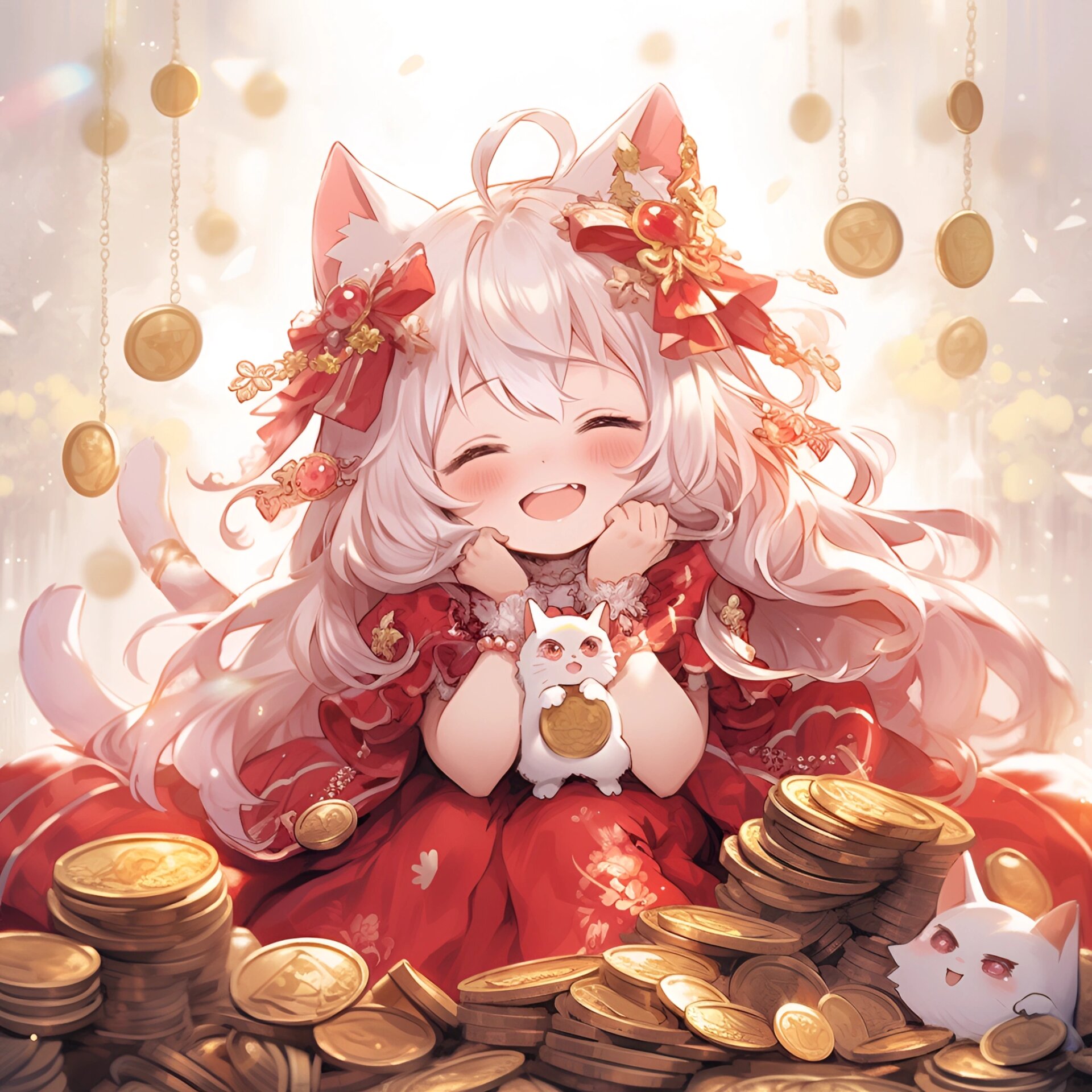 新年头像|可爱招财猫女孩,2024发财暴富!