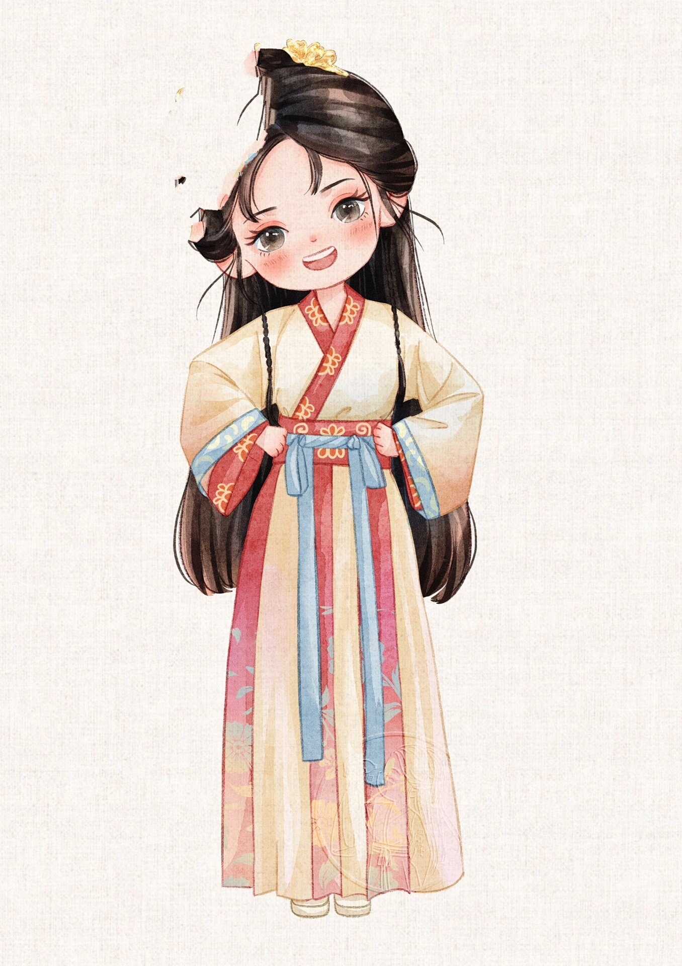 叉腰女孩|水彩插画