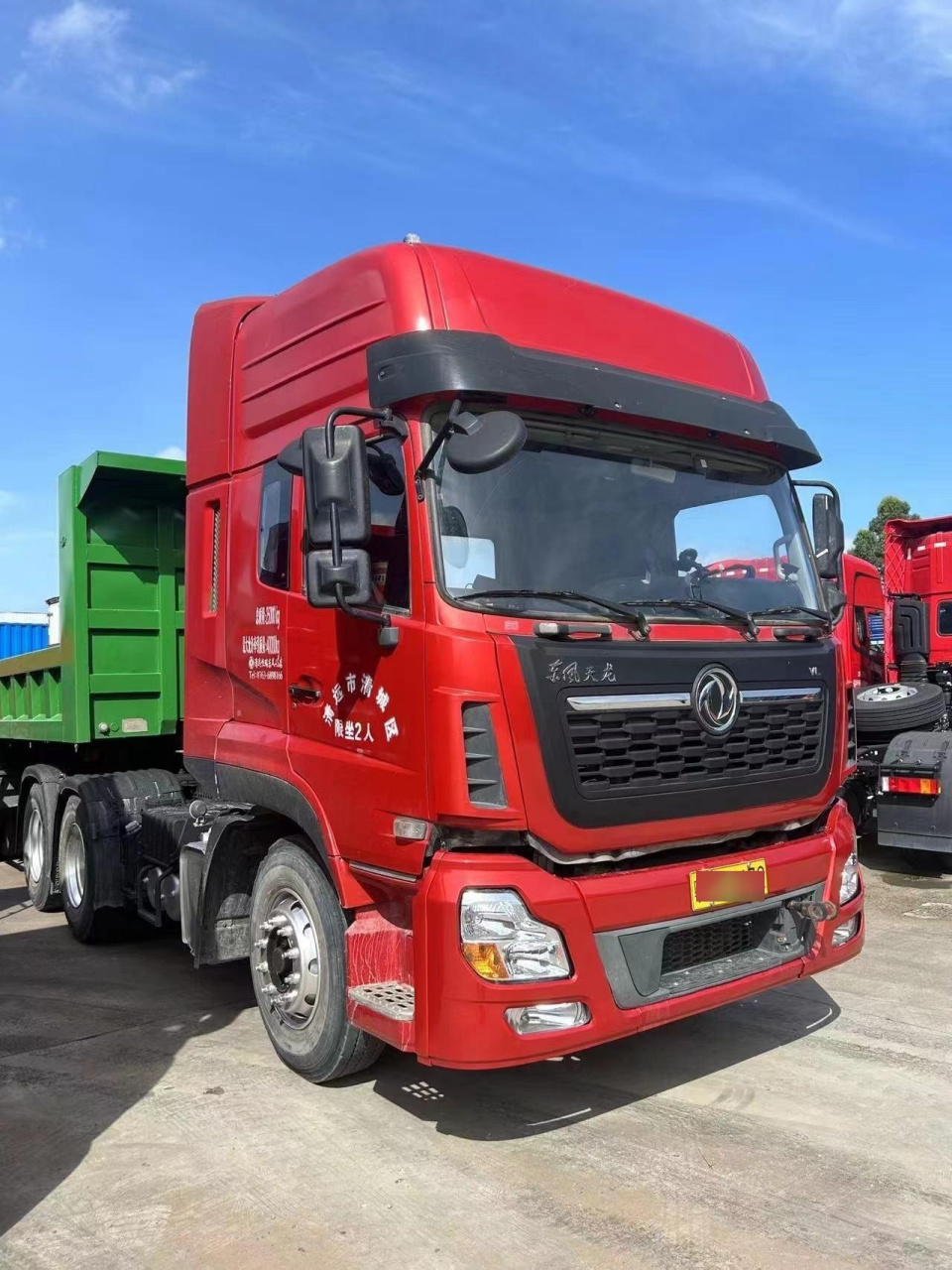东风天龙vl雷诺发动机450匹马力.神河牌后翻自卸挂车,车厢尺寸8.5*2.