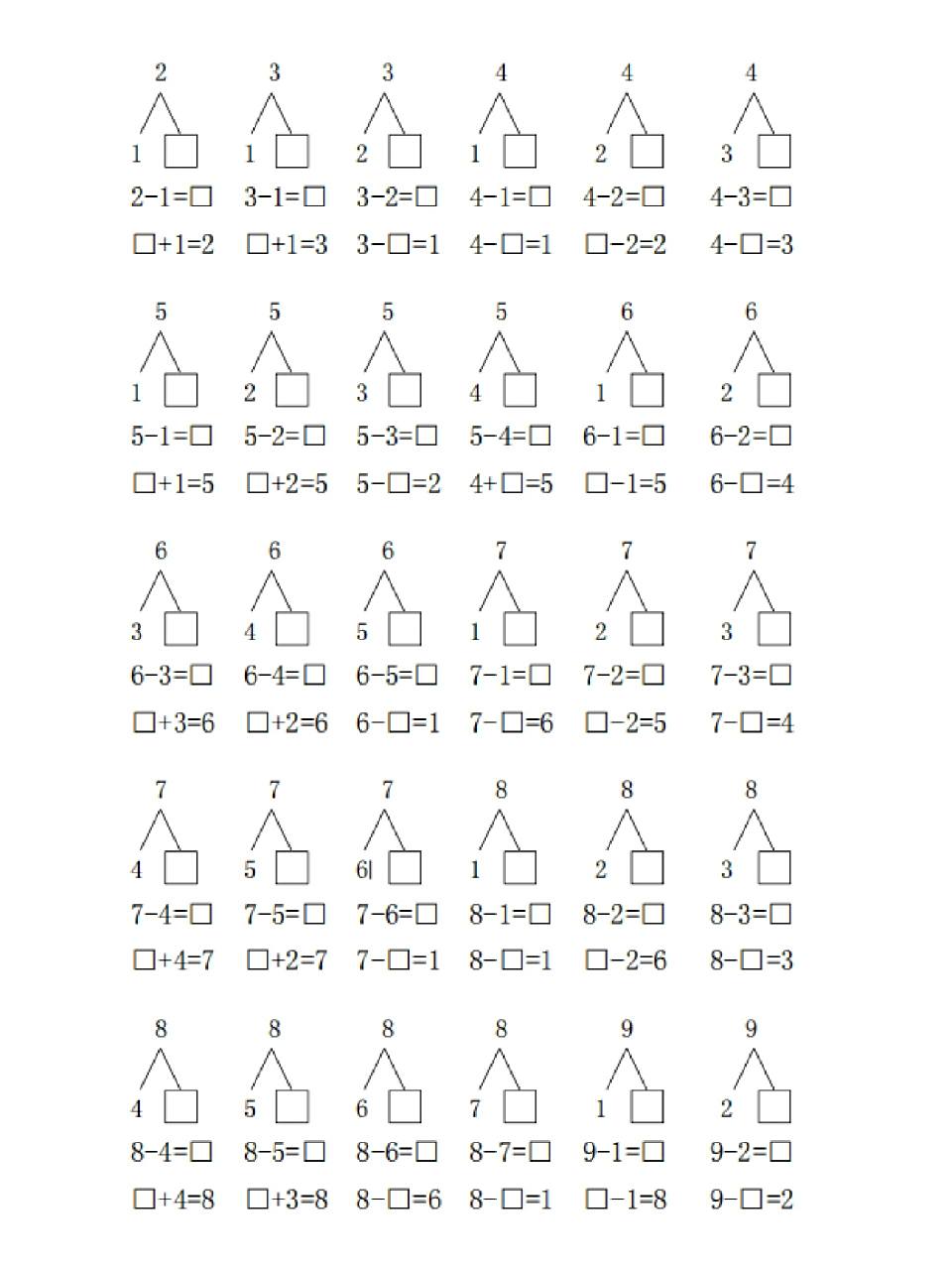 10以内数的分解与组成练习题