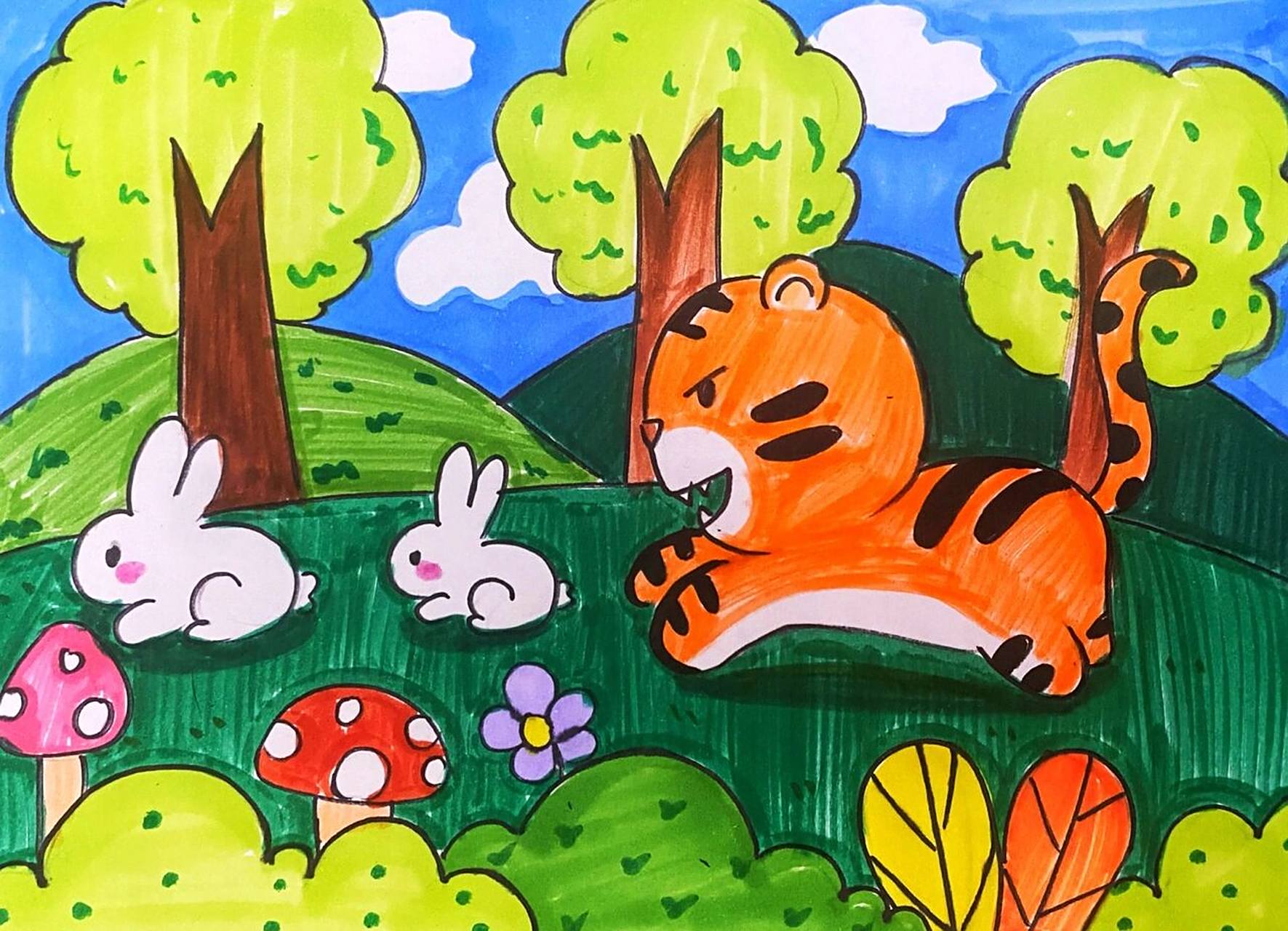 儿童画# #老虎儿童画# #儿童画小老虎# #森林儿童画# #丛林儿童画