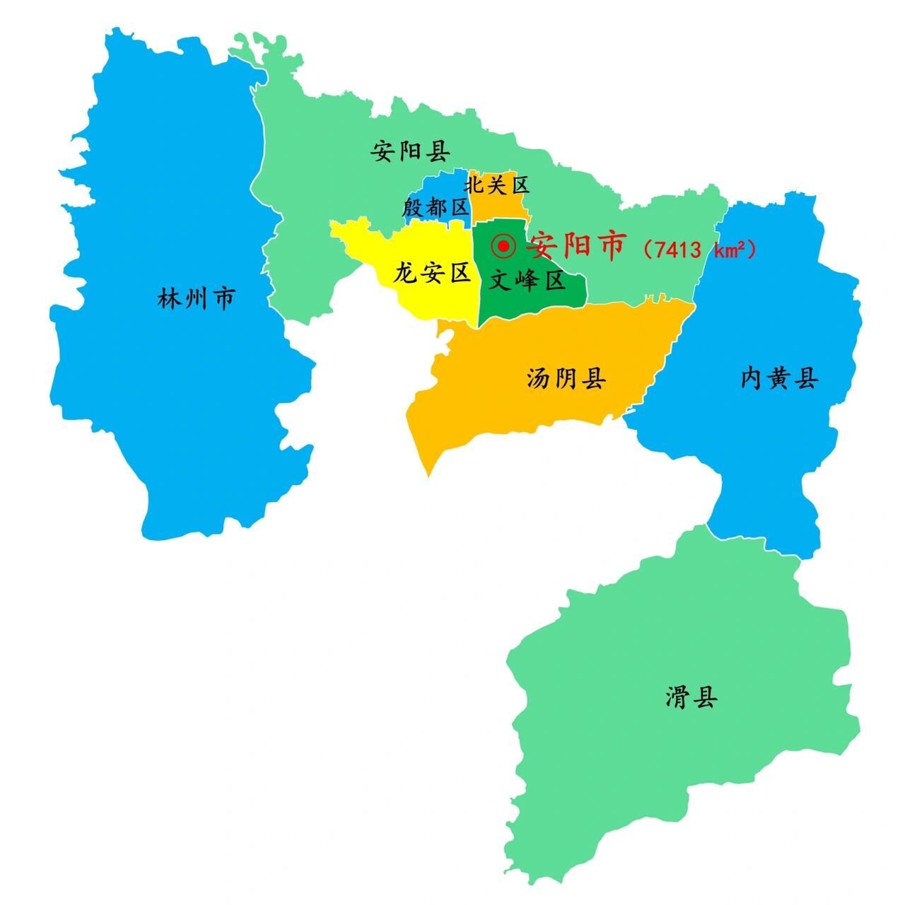 1个县级市:林州市 4个县:安阳县,滑县,内黄县,汤阴县 — 北关区: 1