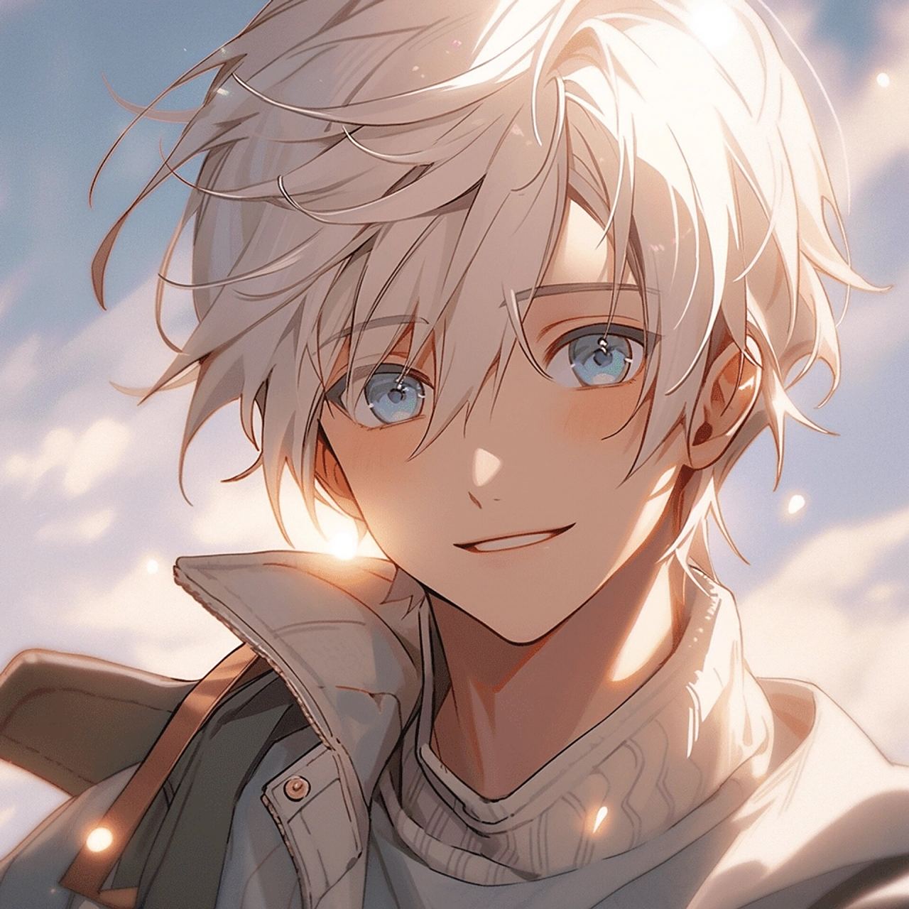 动漫男头白毛阳光少年