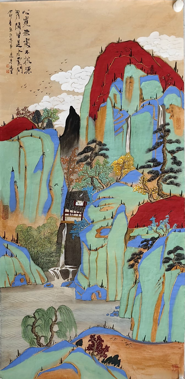 画家王连笙老师重彩描金题材精品山水作品#艺术##国画