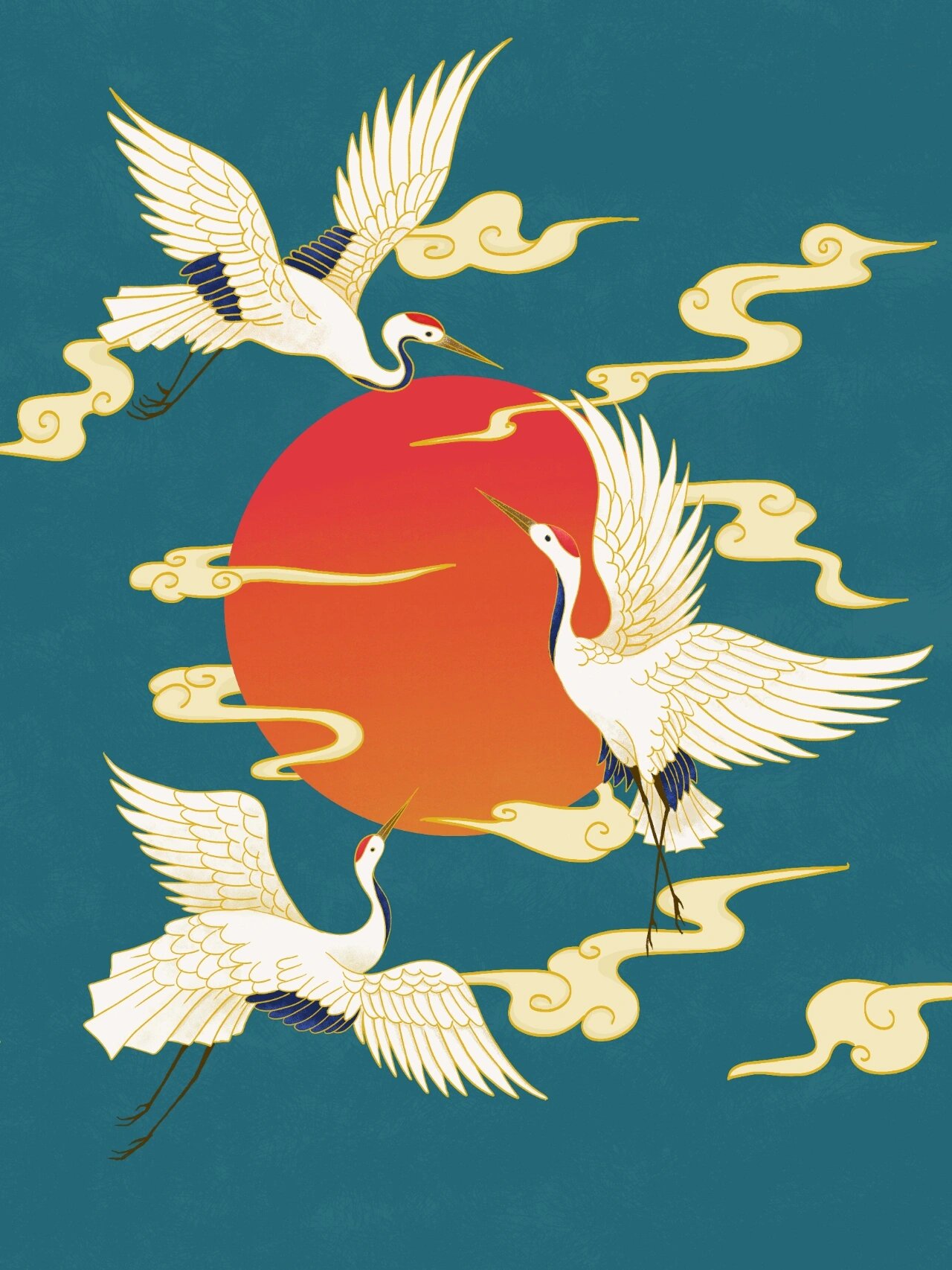 vol.7国潮手绘仙鹤插画免抠png素材分享