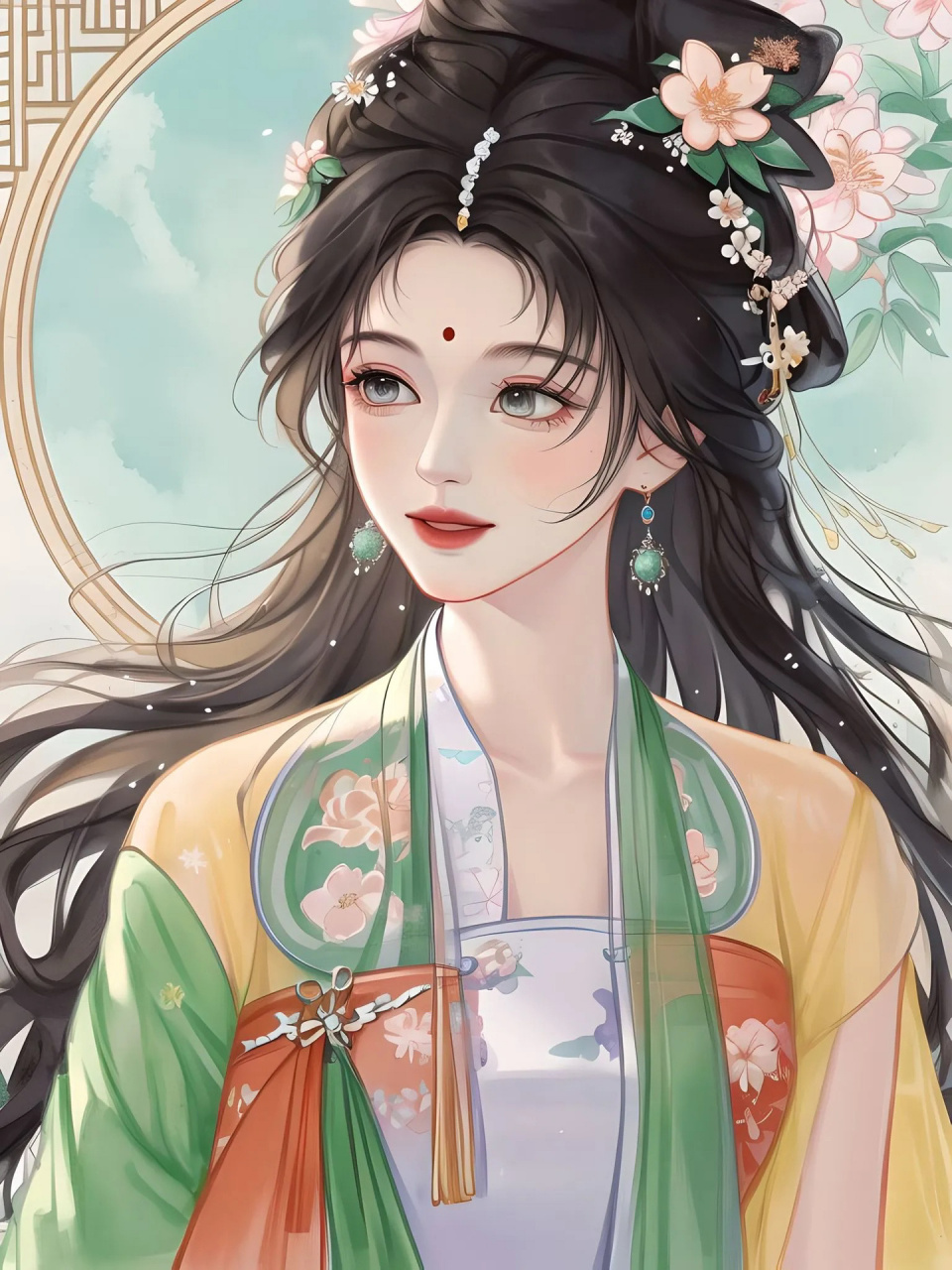 一组黄裙子含情脉脉古风美人97|ai绘画 是之前那组水绿色的同样的