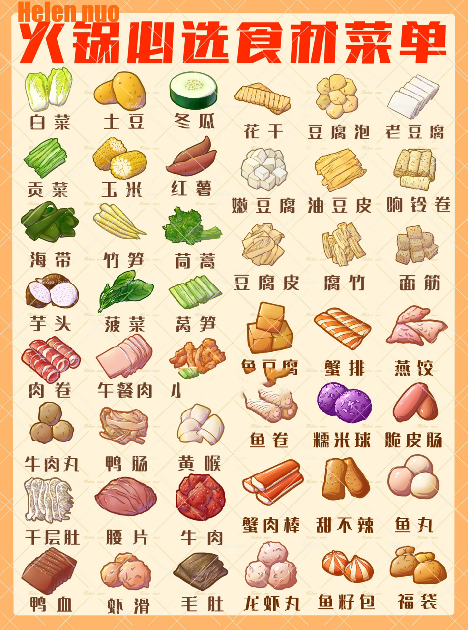 手绘美食|你吃火锅必选食材有什么?
