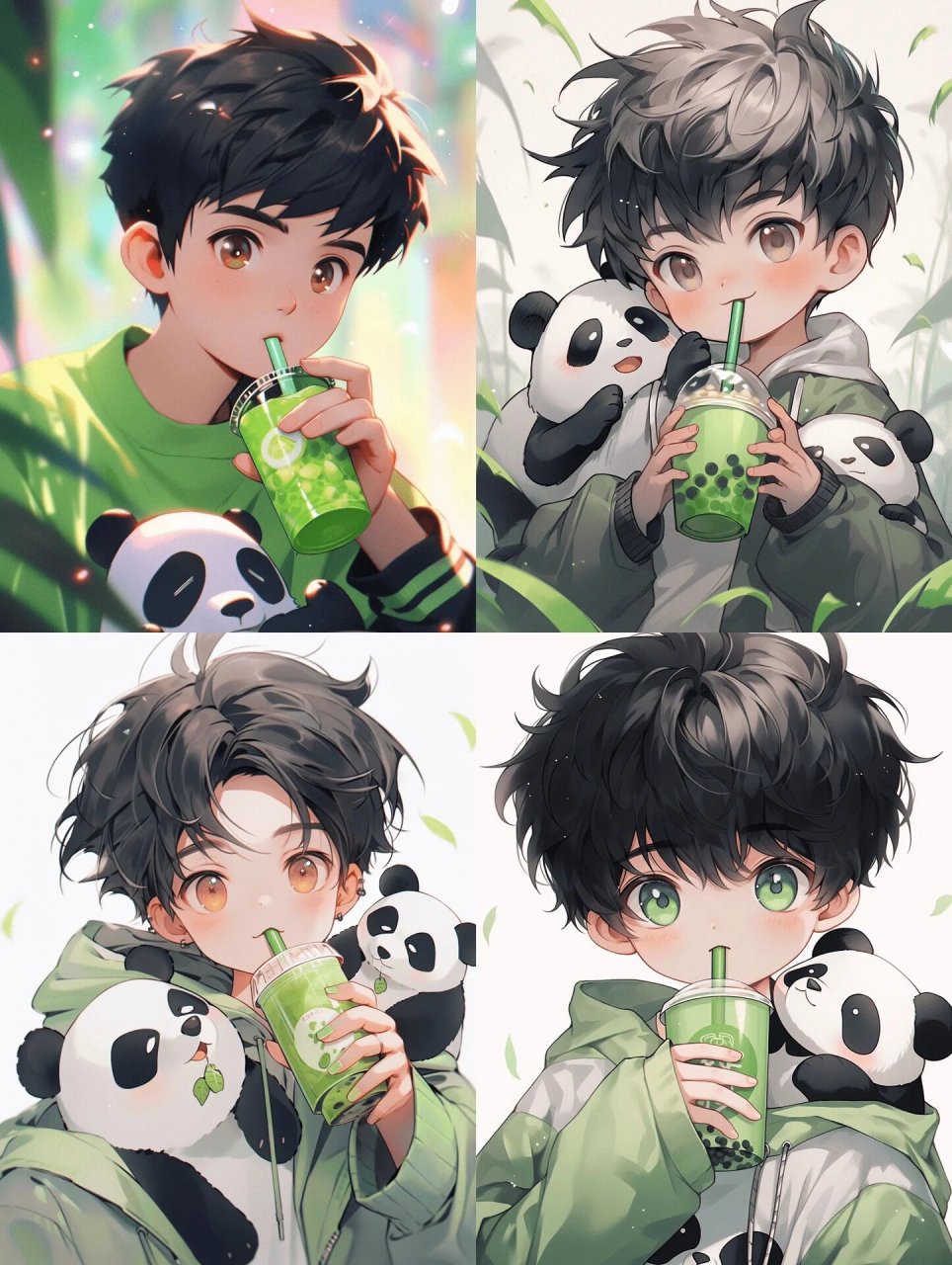 ai绘画 | 可爱熊猫奶茶男孩 高清头像壁纸 #ai绘画# #壁纸# #头像