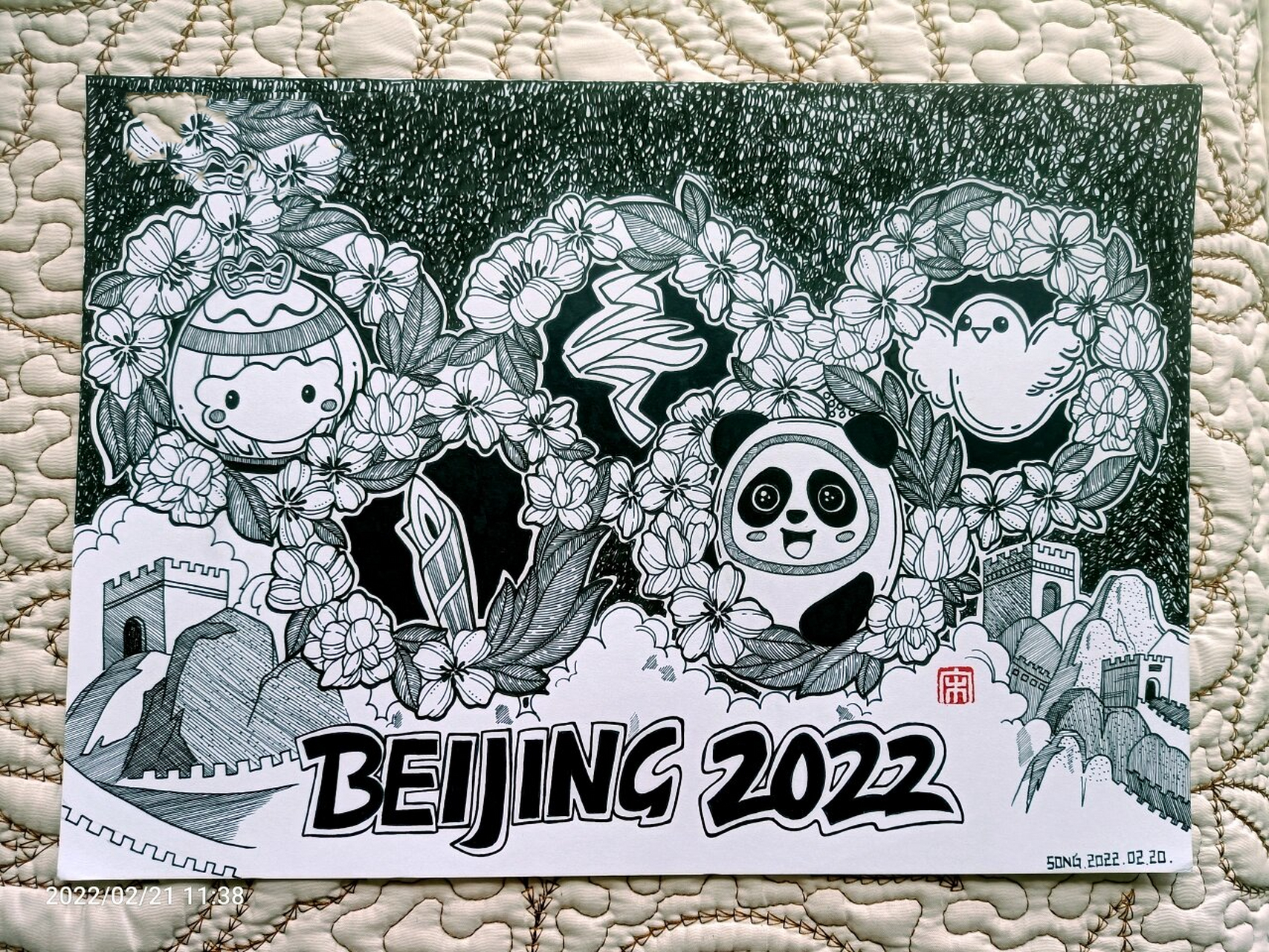 4—220) 有个小可爱让我再画一张冬奥会主题黑白线描画  完成啦!