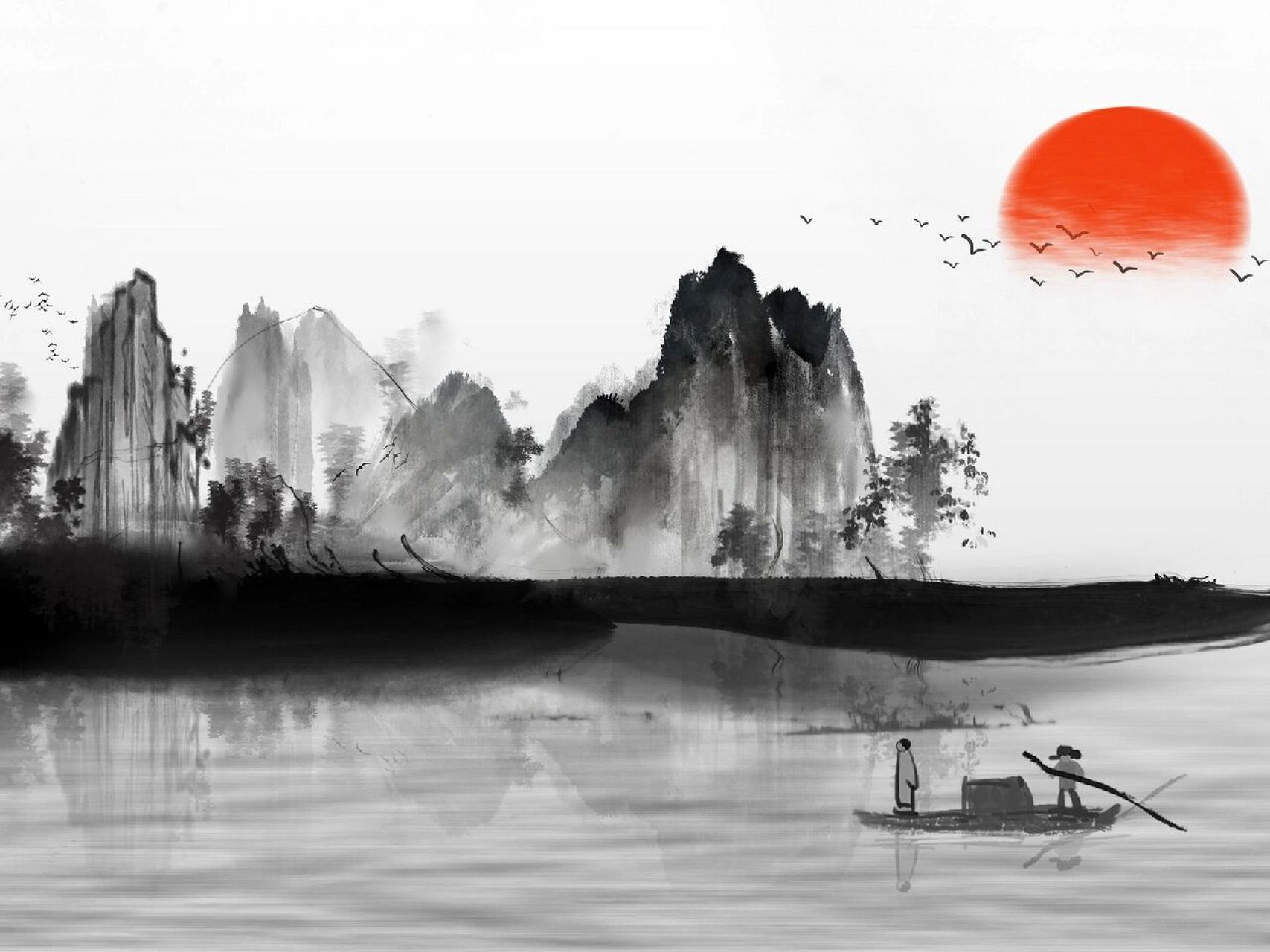 国风水墨中的红日 中国风设计一定会用得上"水墨"背景图 提前存一波用