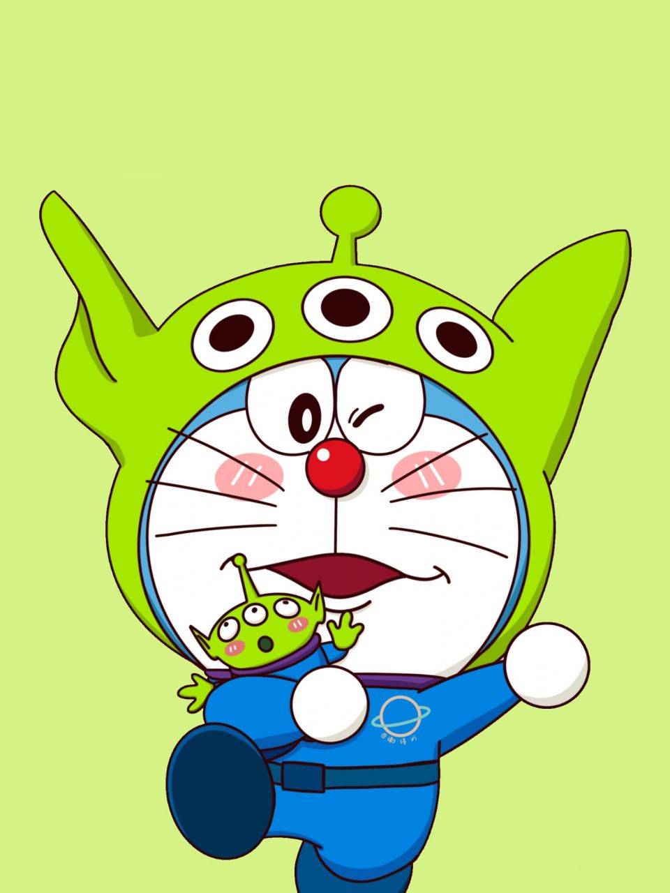 还怪可爱的哦! 原创哆啦a梦和三眼仔 #卡通壁纸# #哆啦a梦# #哆啦a梦