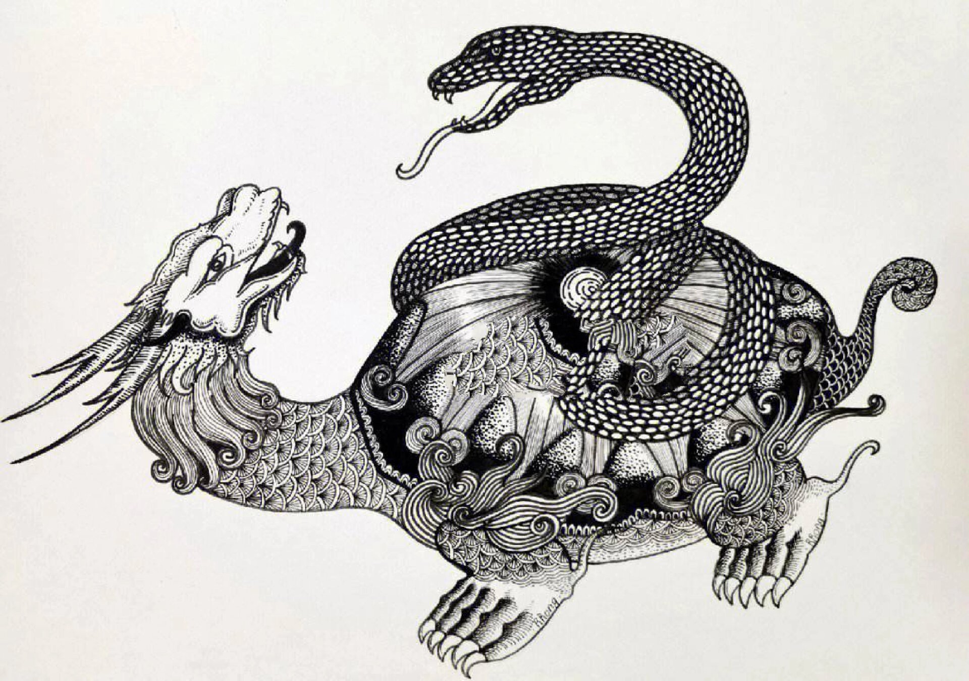 黑白线描《玄武》