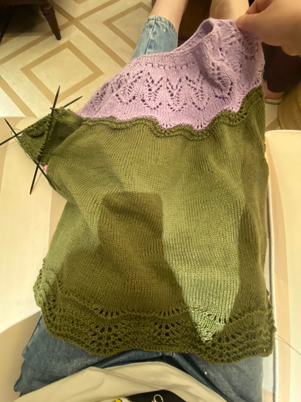 水晶 亚麻镂空蕾丝短袖春夏手工编织毛衣