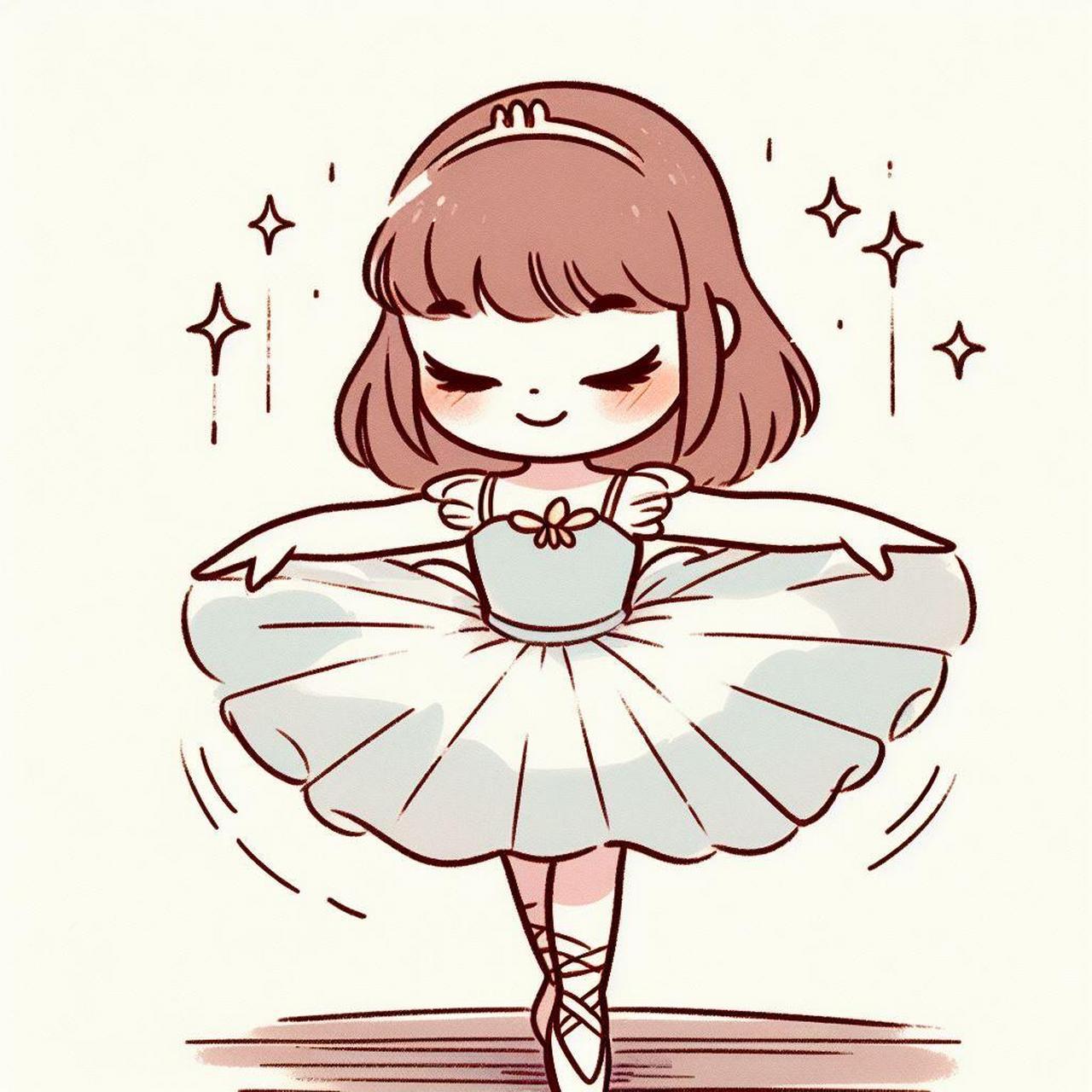 给女儿的涂色简笔画 - 小公主踮脚芭蕾 打印出来涂色