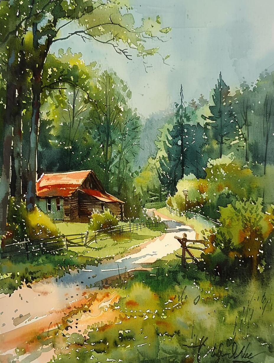 ai 水彩|森林小路