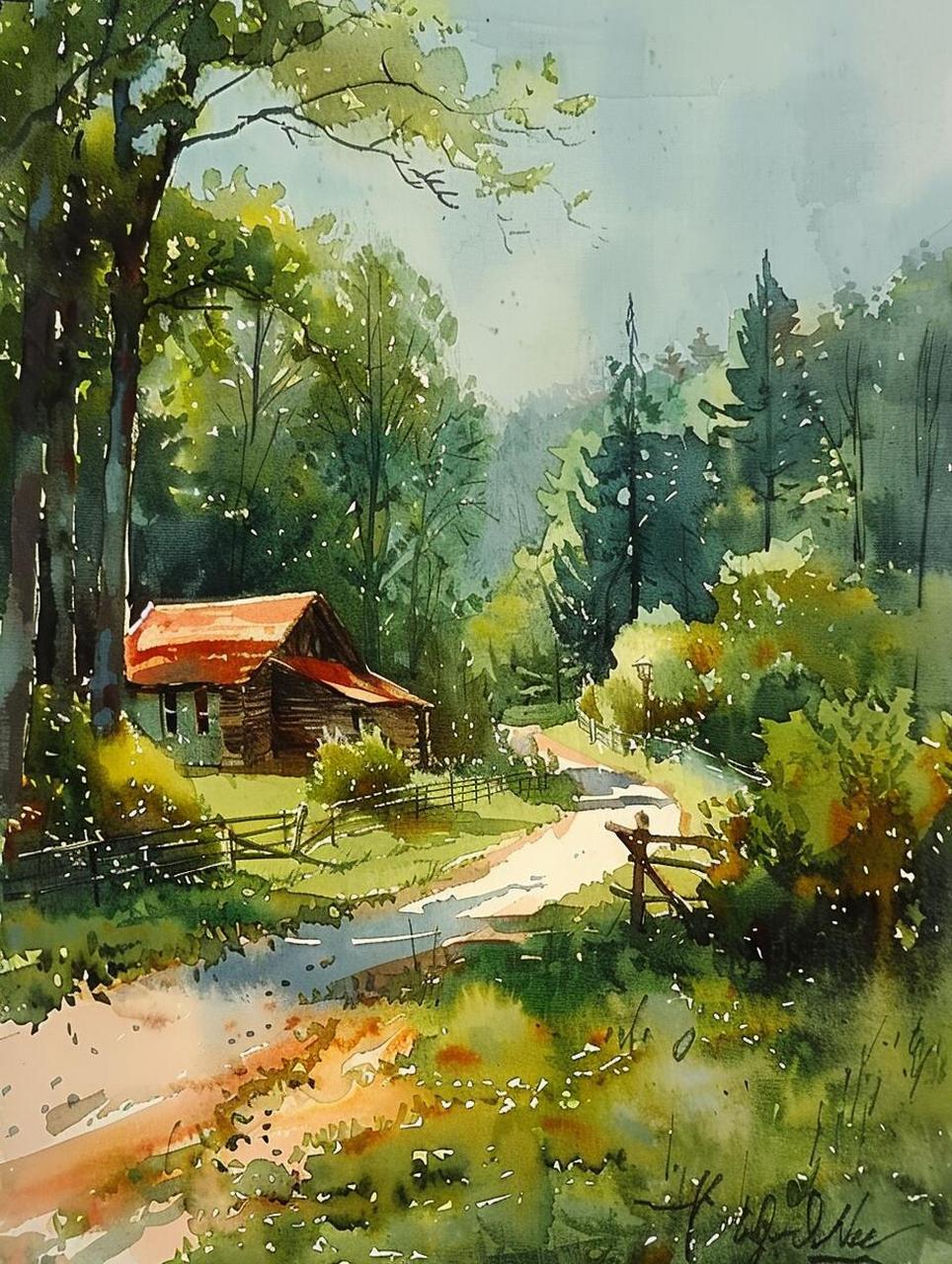 ai 水彩|森林小路