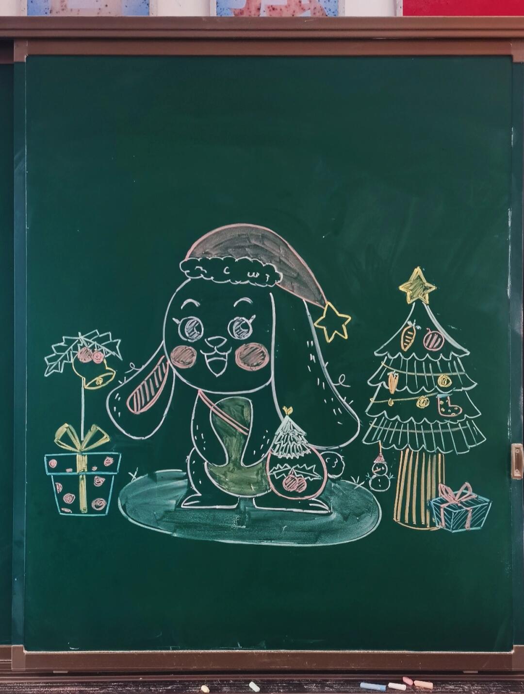 粉笔画——圣诞小兔子
