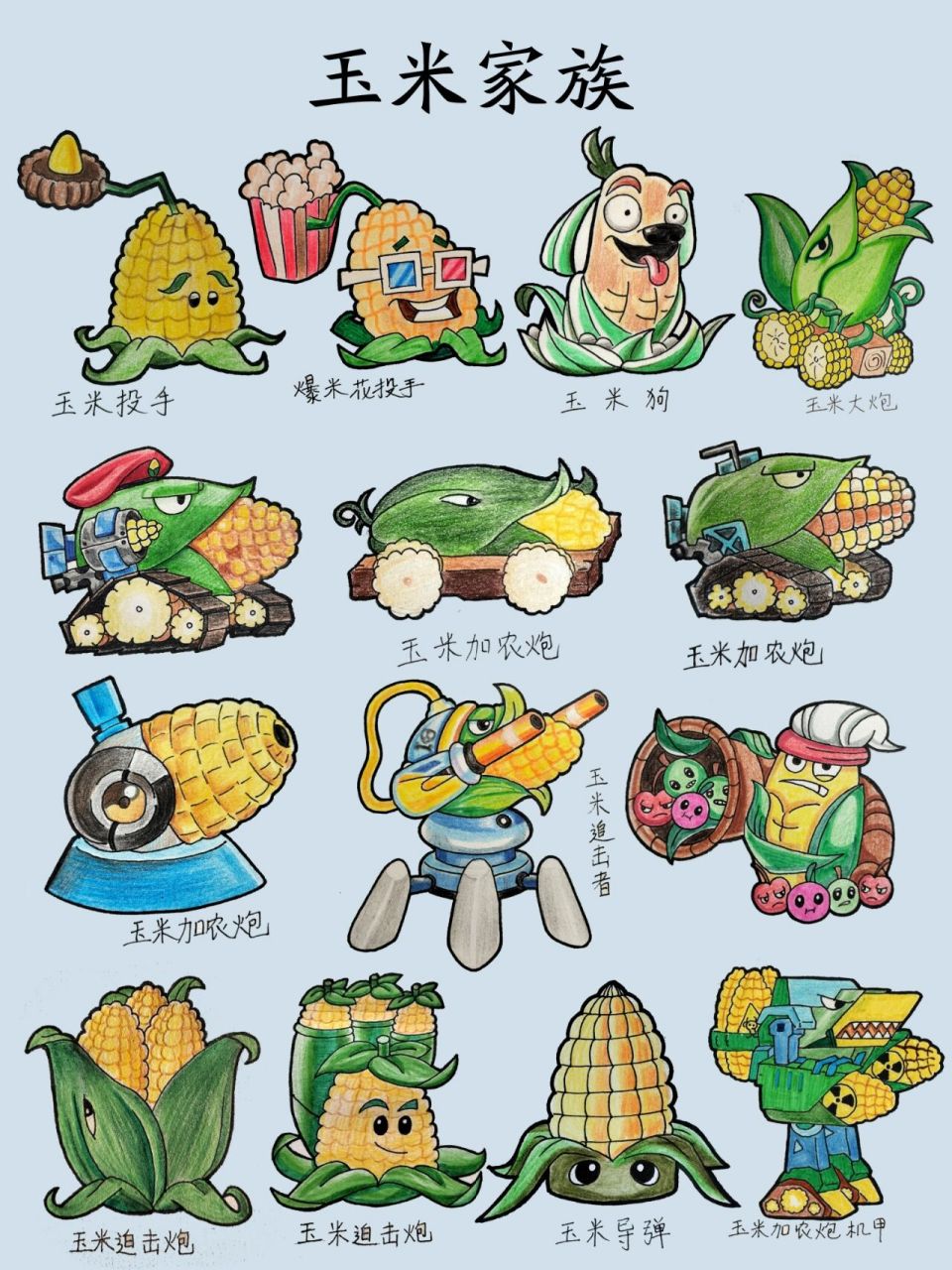 植物大战僵尸绘画玉米家族