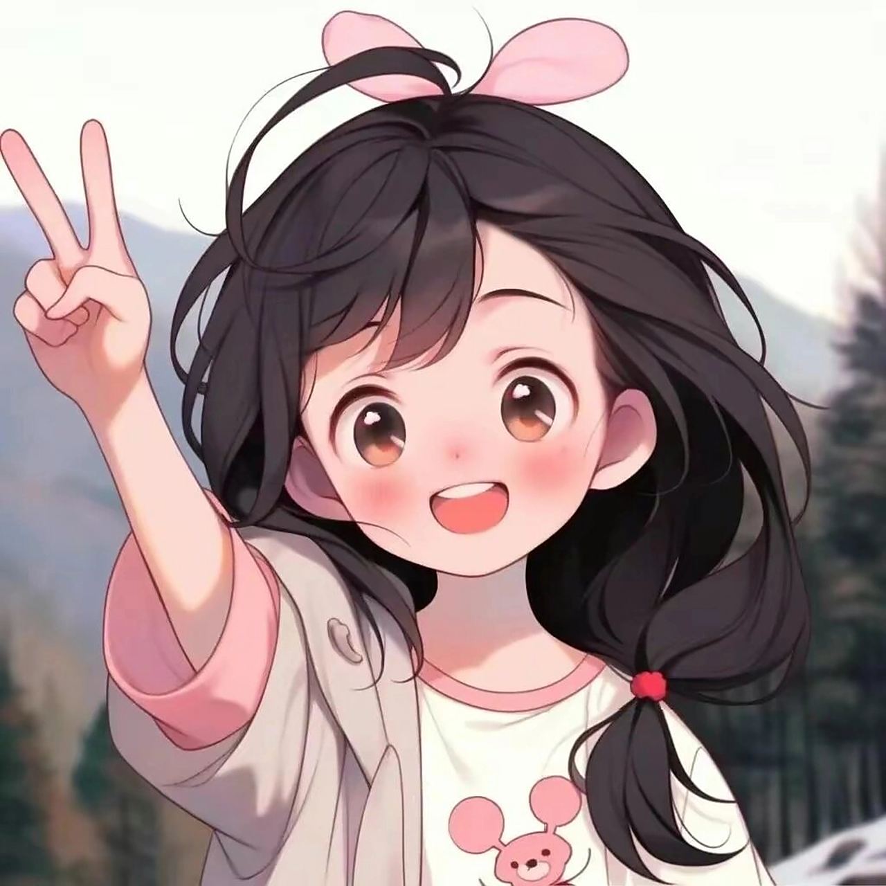 女孩比耶头像 女孩比耶头像‖心有阳光花自开,来给生活比个耶