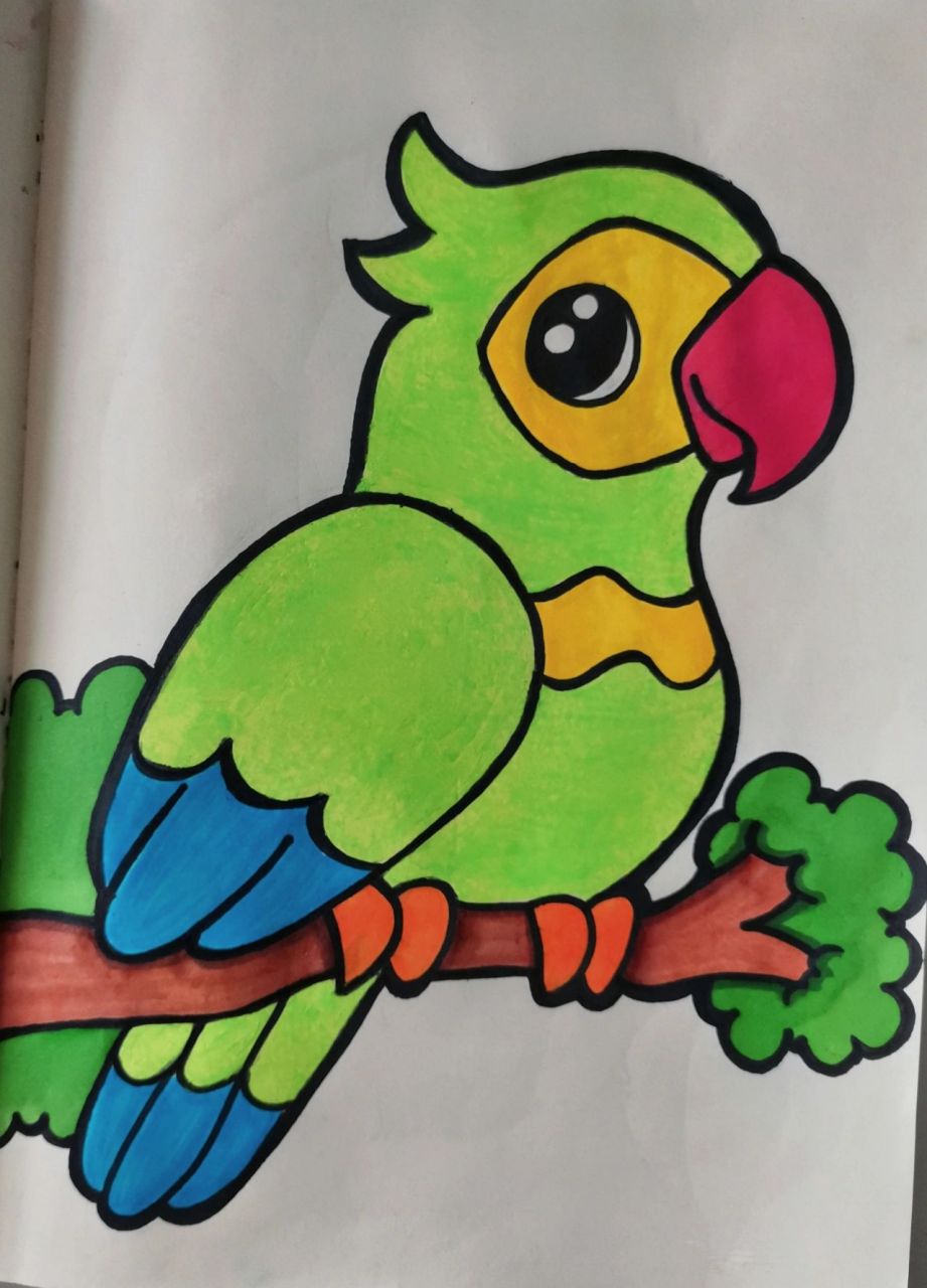 绿色小鹦鹉简笔画