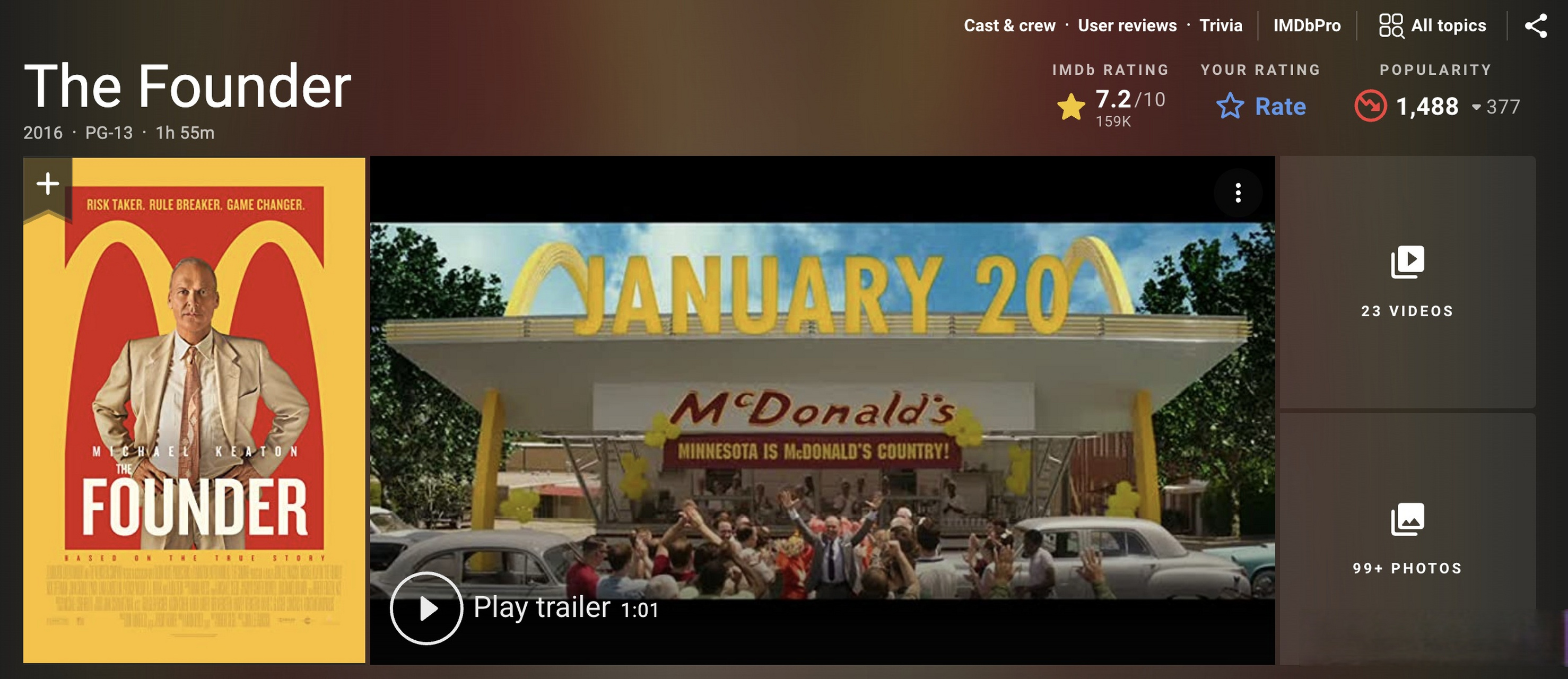 看了个电影:《the founder》(百度搜"大创业家"),讲麦当劳创立的故事